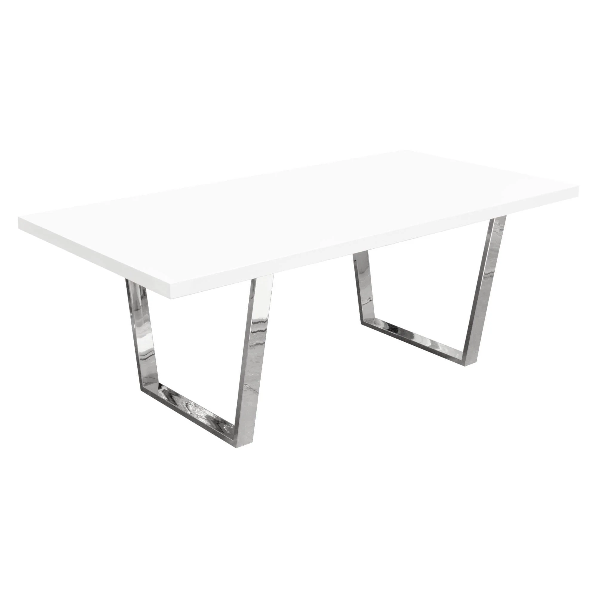 Mirage Rectangular Dining Table w/ White Lacquer Top and Polished Silver Metal Base by Diamond Sofa - Image 4