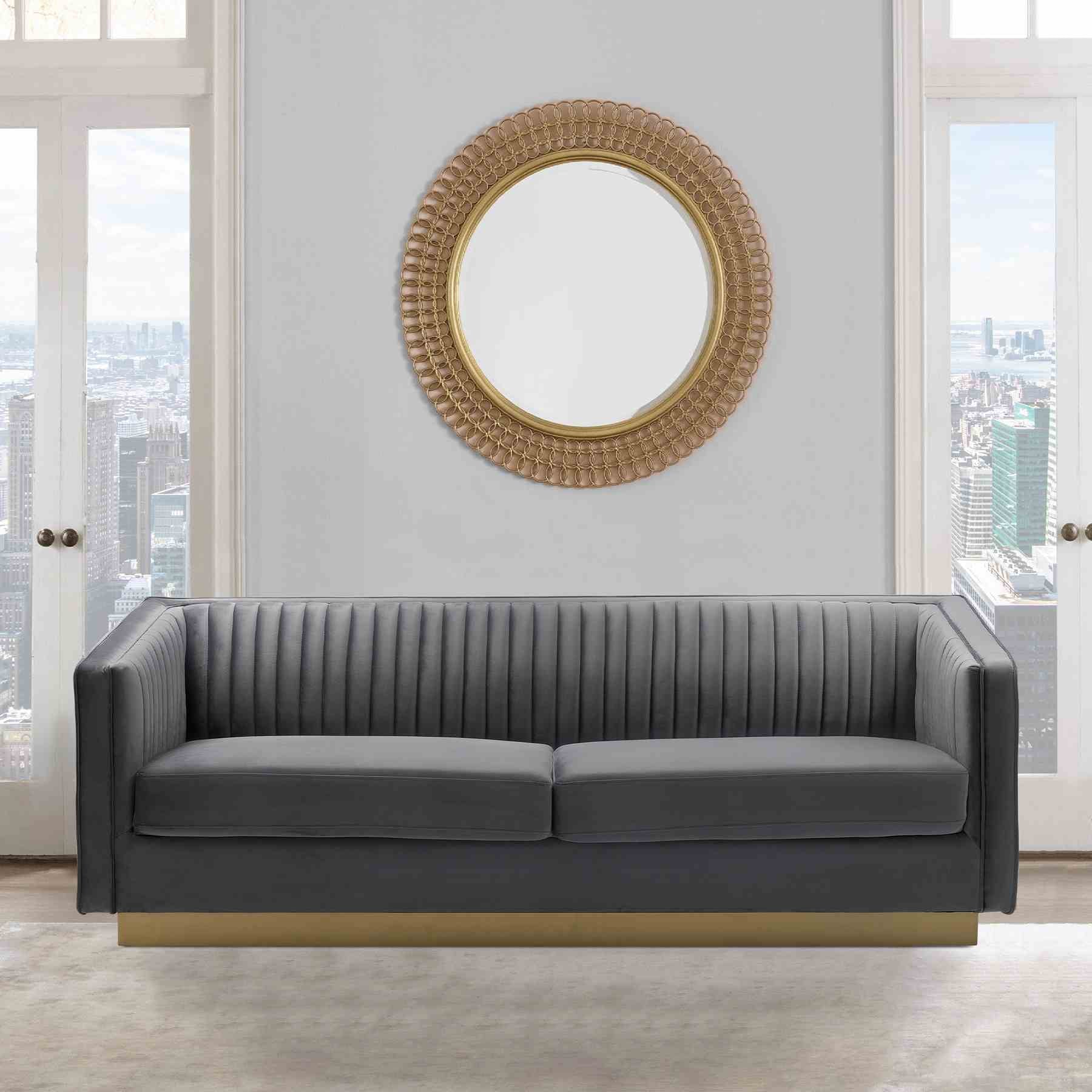 Miranda Dark Gray Velvet and Gold Sofa - Image 5