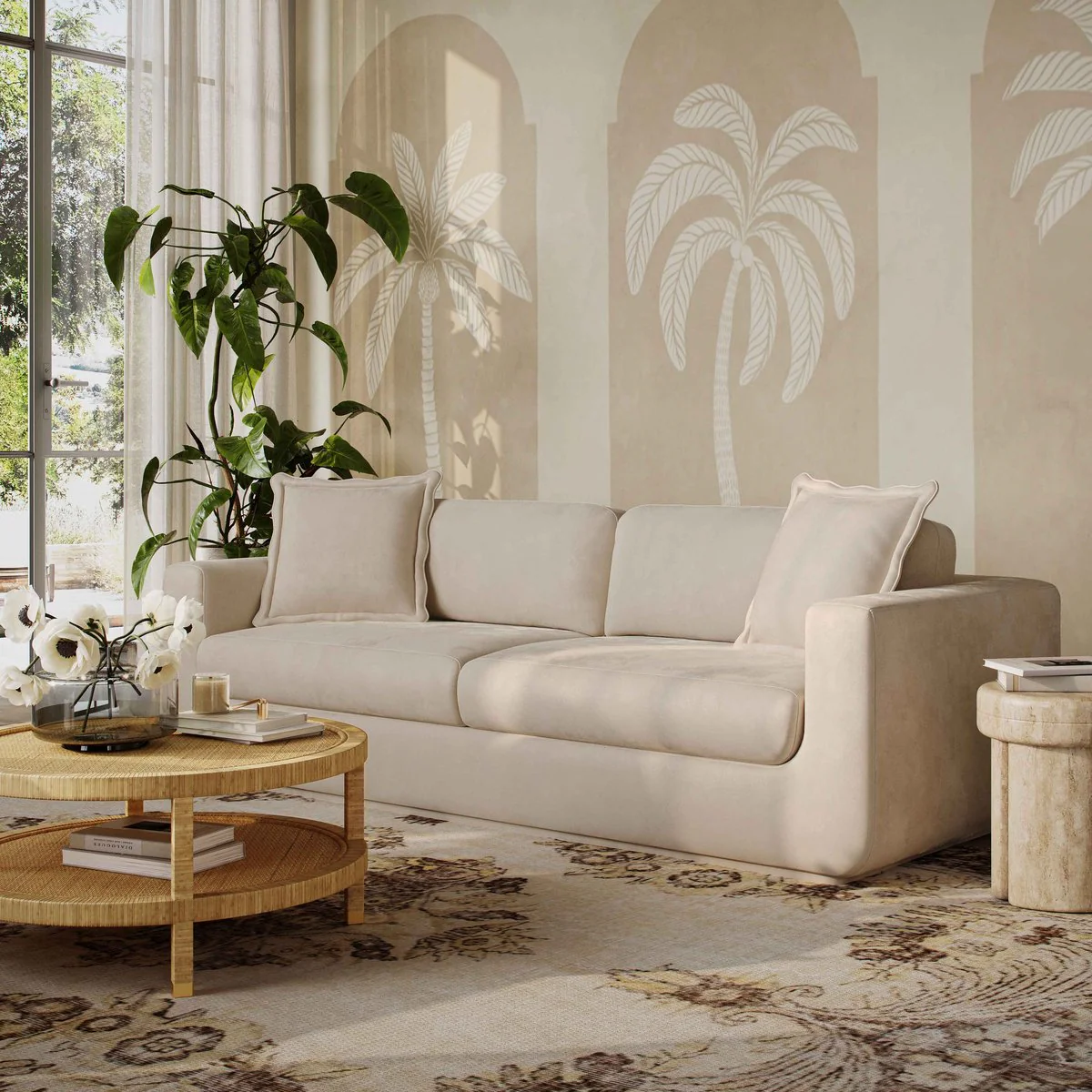 Miri Sand Upcycled Washed Velvet Sofa - Image 2