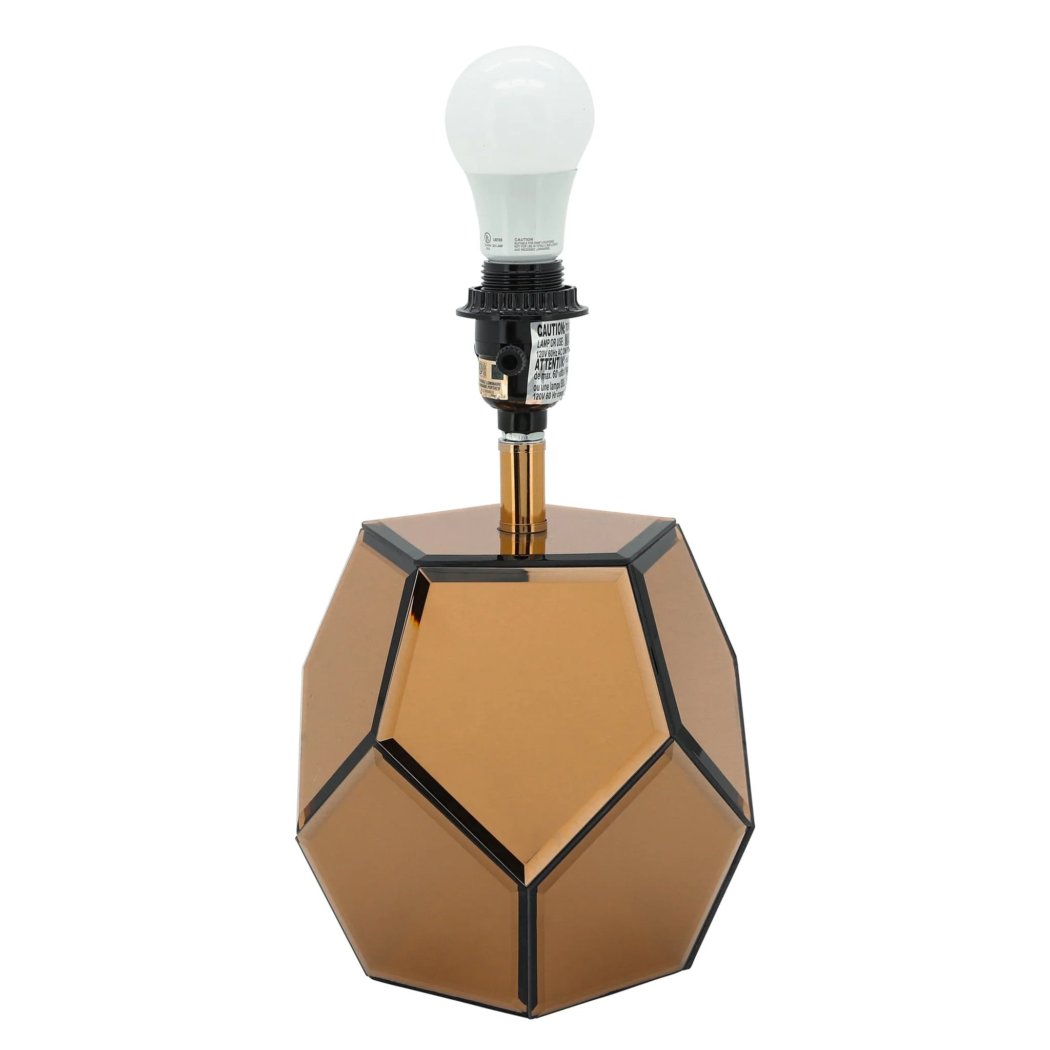 Mirrored 17.25" Facetd Table Lamp, Gold - Image 3
