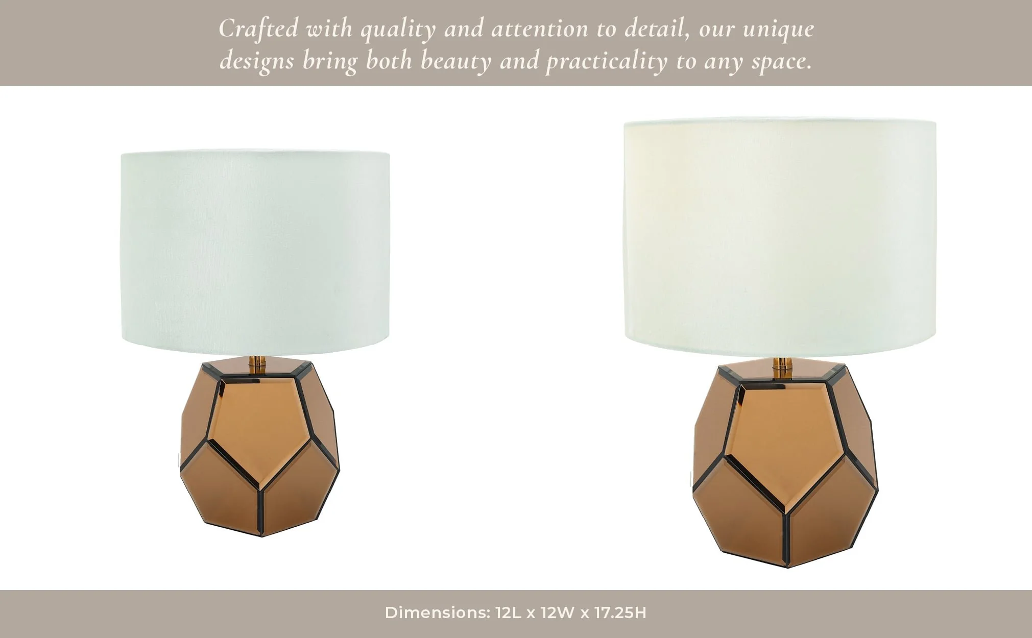 Mirrored 17.25" Facetd Table Lamp, Gold - Image 6