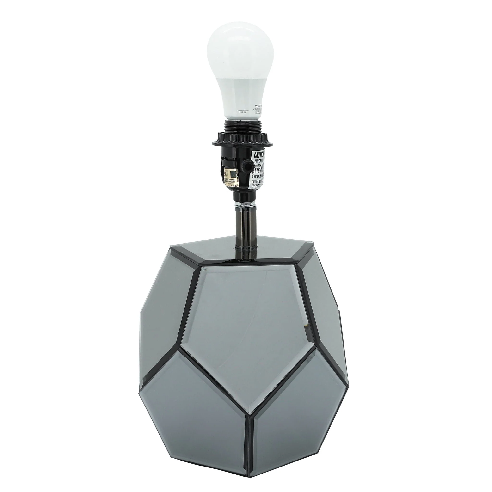 Mirrored 17.25" Facetd Table Lamp, Silver - Image 3