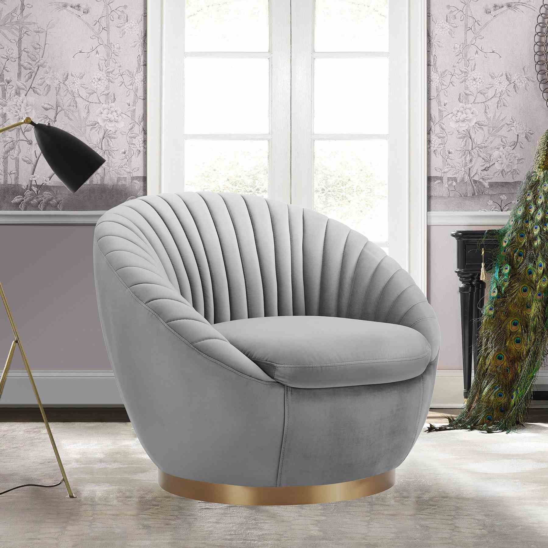 Mitzy Gray Velvet Swivel Accent Chair with Gold Base - Image 7