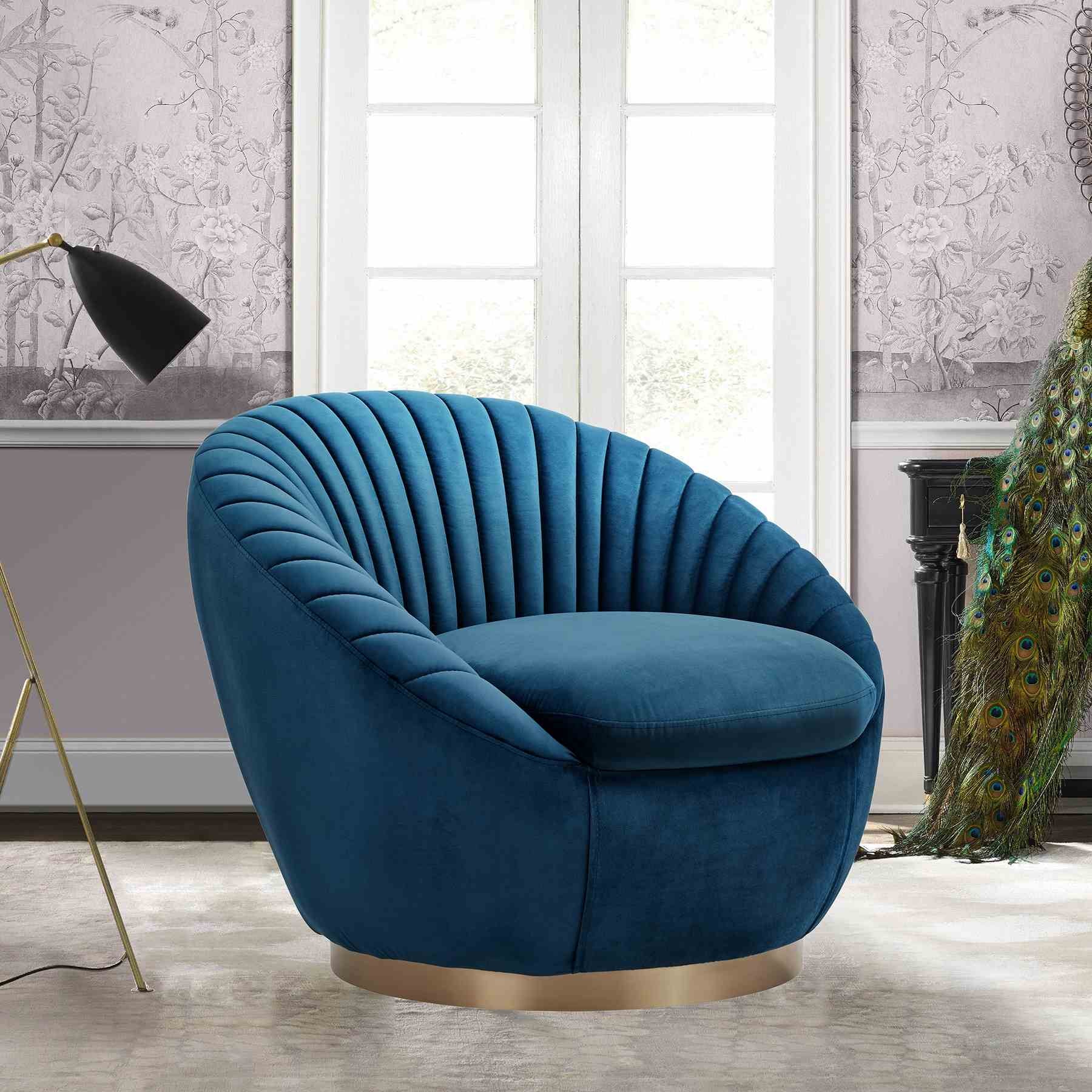 Mitzy Navy Velvet Swivel Accent Chair with Gold Base - Image 7