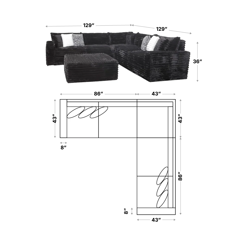 3 Pc Sectional Corduroy Fabric - Image 5