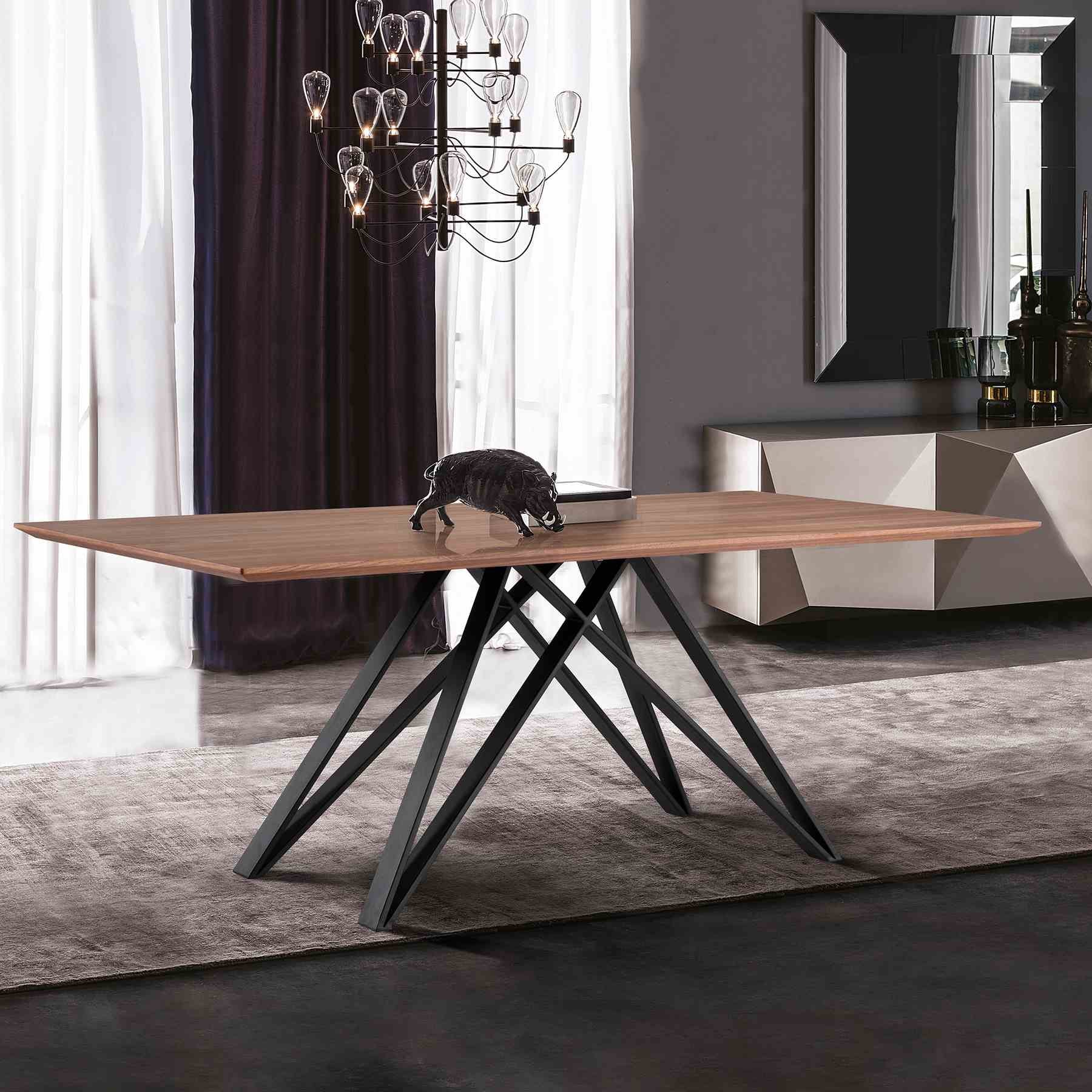 Modena Contemporary Dining Table in Matte Black Finish and Walnut Wood Top - Image 7