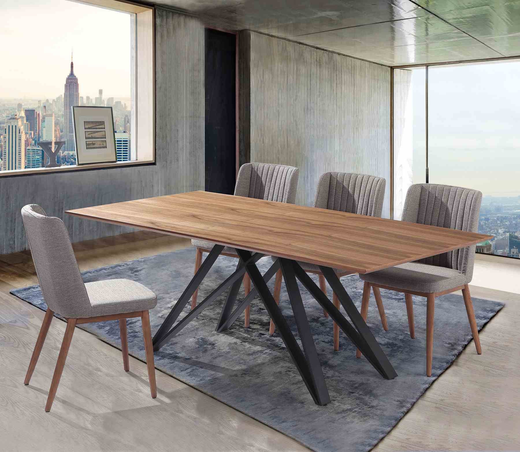 Modena Contemporary Dining Table in Matte Black Finish and Walnut Wood Top - Image 8