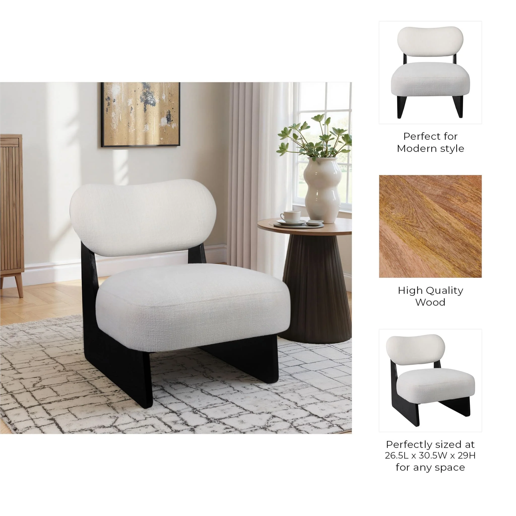 Modern Accent Chair, White/black - Image 8