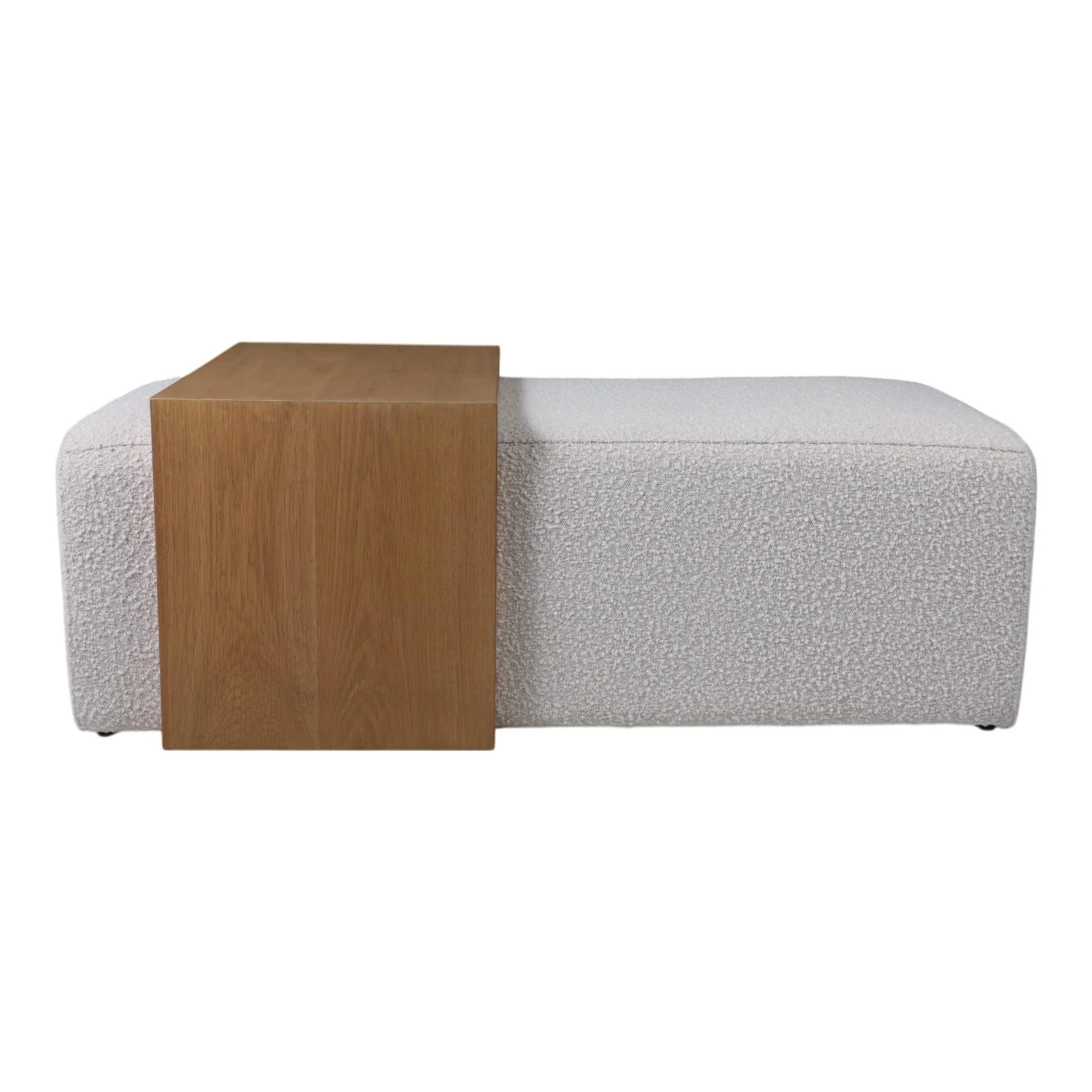 Modern Rectangular Ottoma, Wood Accent, Ivory - Image 4