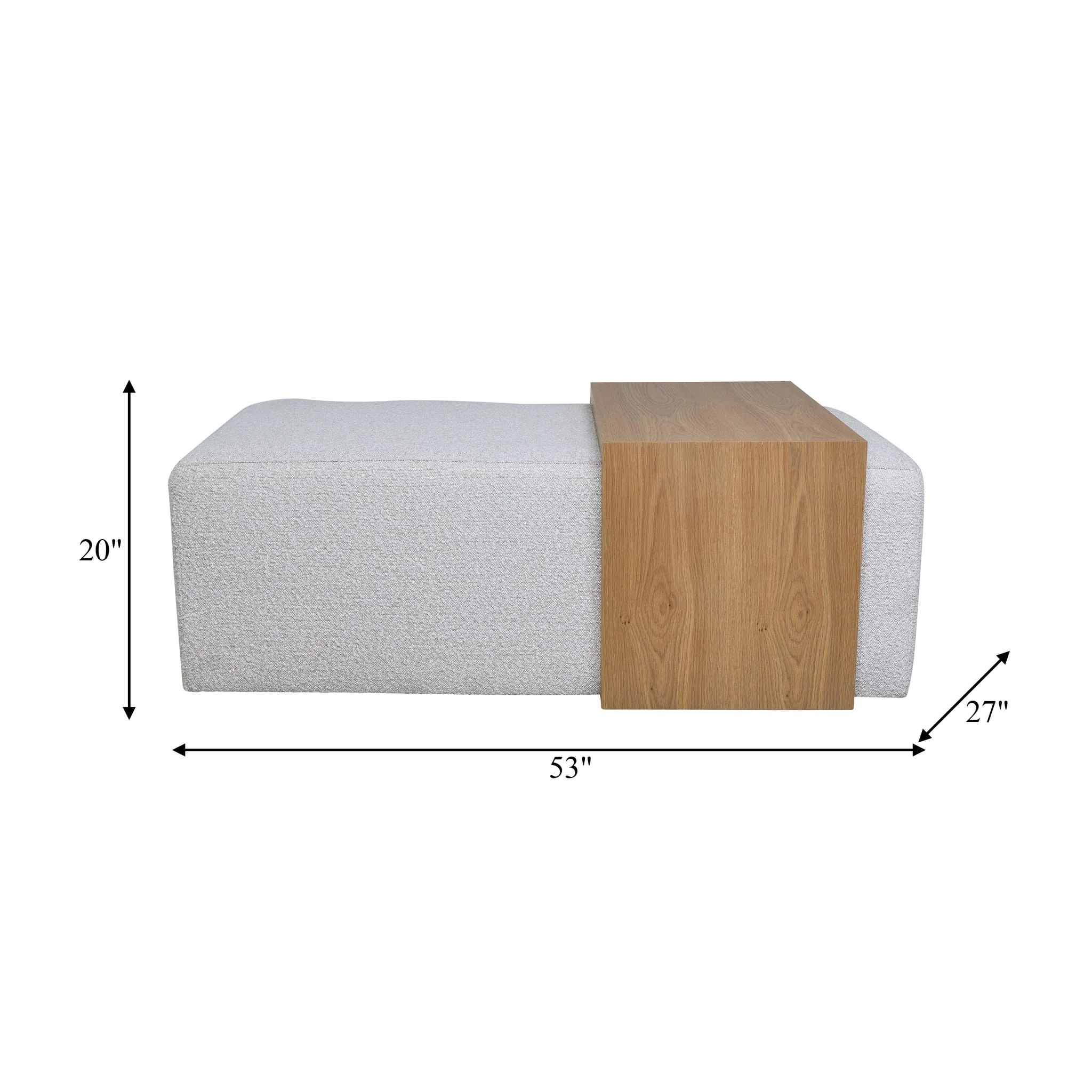 Modern Rectangular Ottoma, Wood Accent, Ivory - Image 8