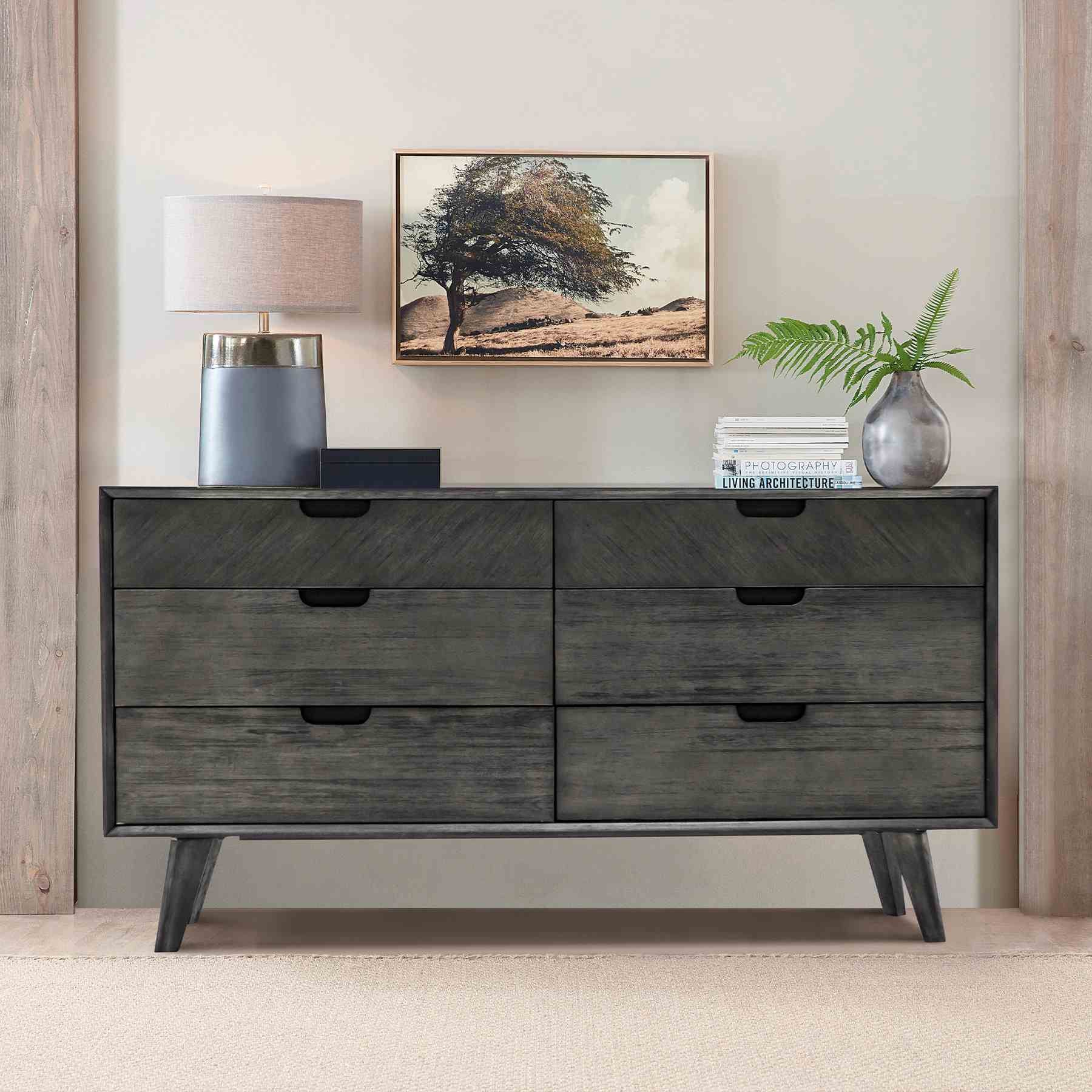 Mohave Mid-Century Tundra Gray Acacia 6 Drawer Dresser - Image 8