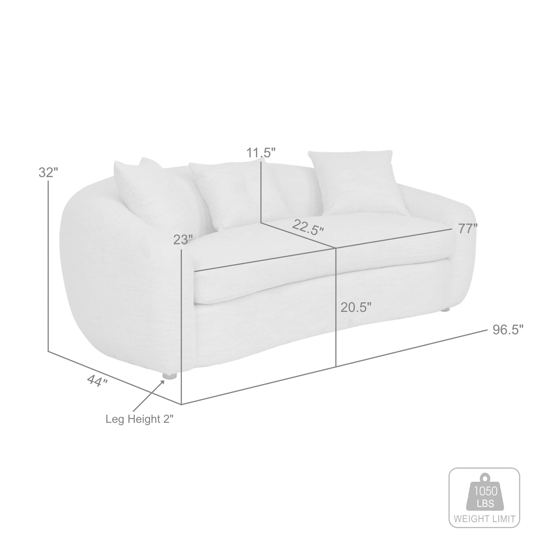 Molly 96.5" Upholstered Curved Sofa in Pearl - Image 8