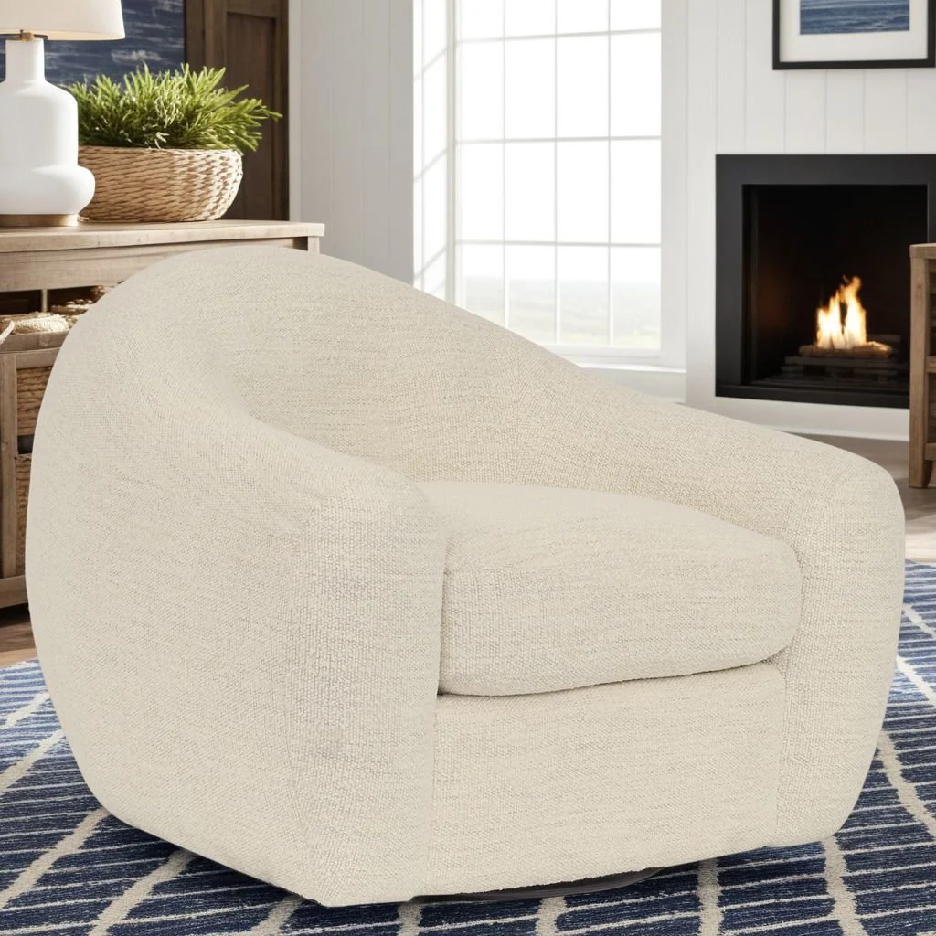 Molly Upholstered Swivel Accent Chair in Pearl - Image 9