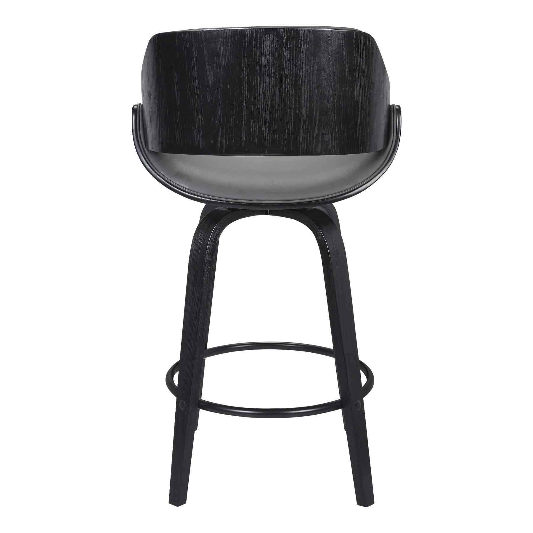 Mona 26" Counter Height Swivel Gray Faux Leather and Black Wood Bar Stool - Image 4