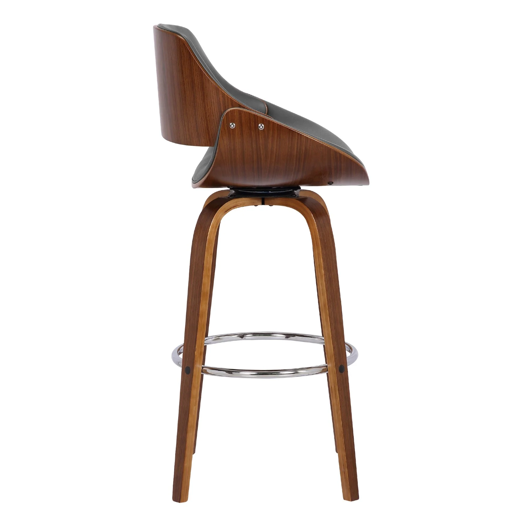 Mona 26" Counter Height Swivel Gray Faux Leather and Walnut Wood Bar Stool - Image 3