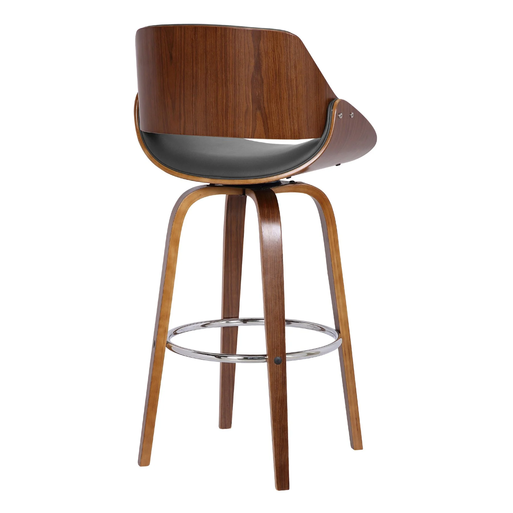 Mona 26" Counter Height Swivel Gray Faux Leather and Walnut Wood Bar Stool - Image 4
