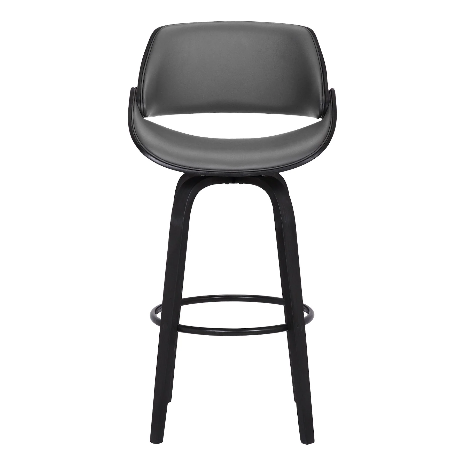 Mona 30" Bar Height Swivel Gray Faux Leather and Black Wood Bar Stool - Image 2