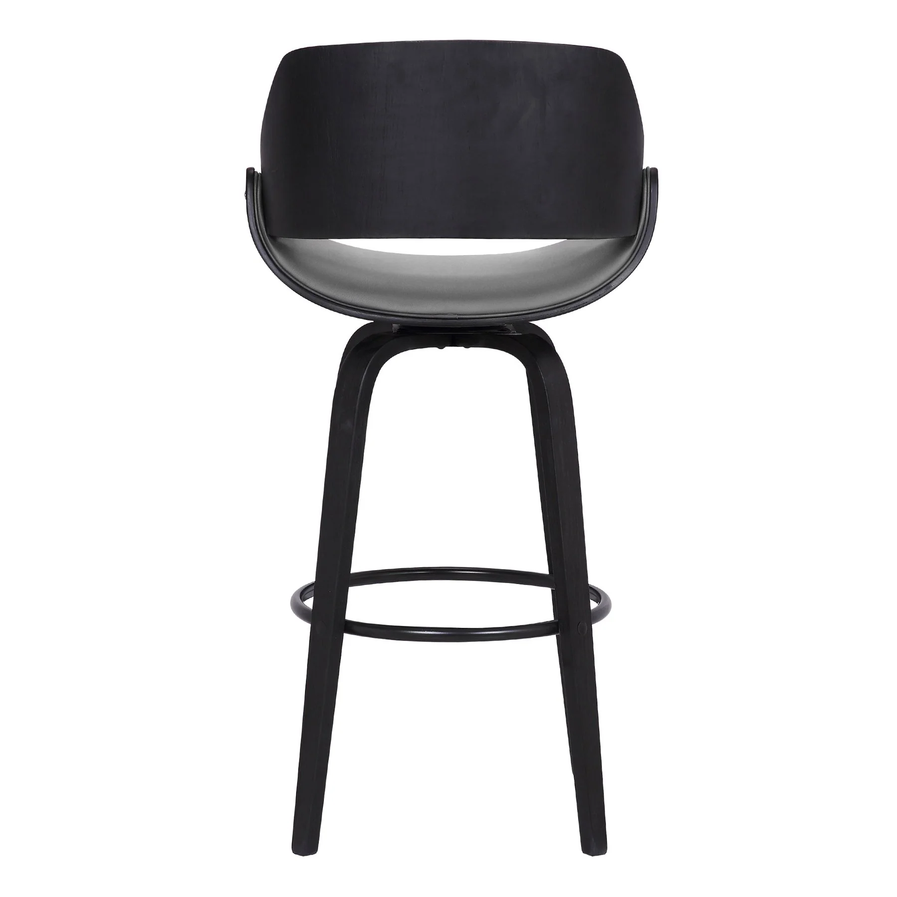 Mona 30" Bar Height Swivel Gray Faux Leather and Black Wood Bar Stool - Image 5