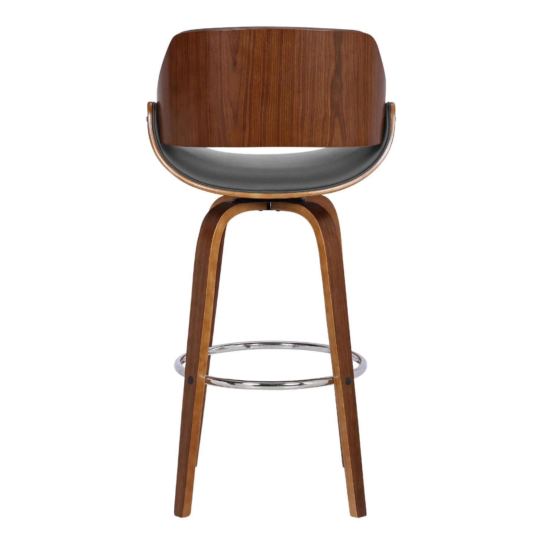 Mona 30" Bar Height Swivel Gray Faux Leather and Walnut Wood Bar Stool - Image 5