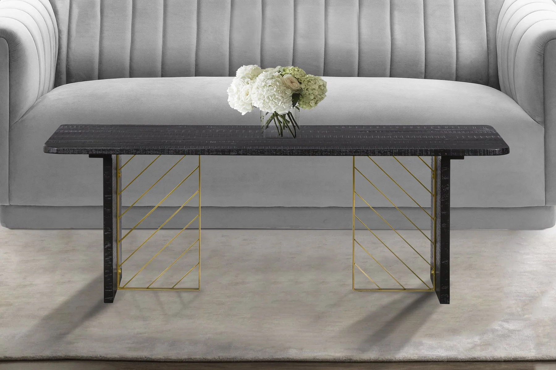 Monaco Black Wood Coffee Table with Antique Brass Accent - Image 7