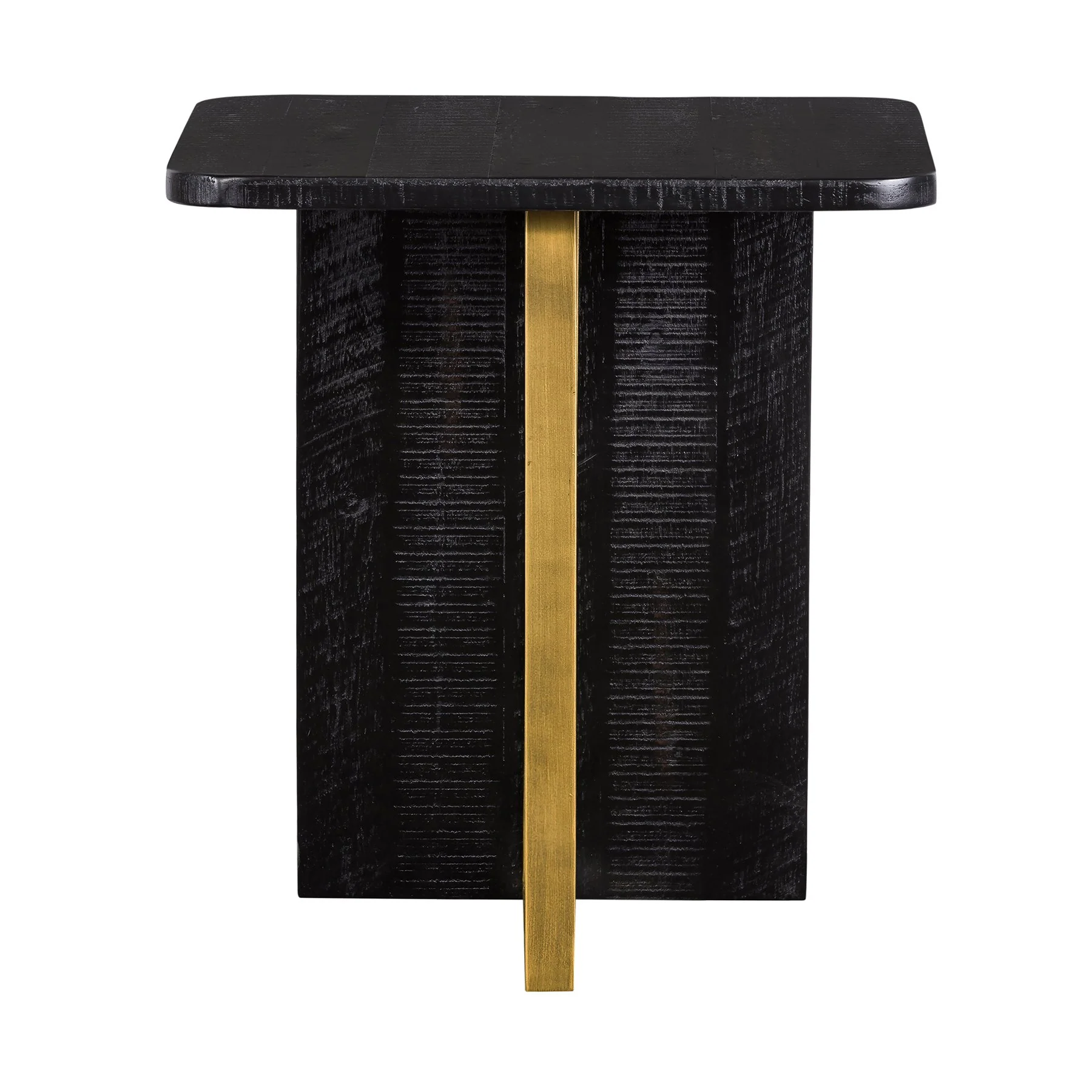 Monaco Black Wood Side Table with Antique Brass Accent - Image 4