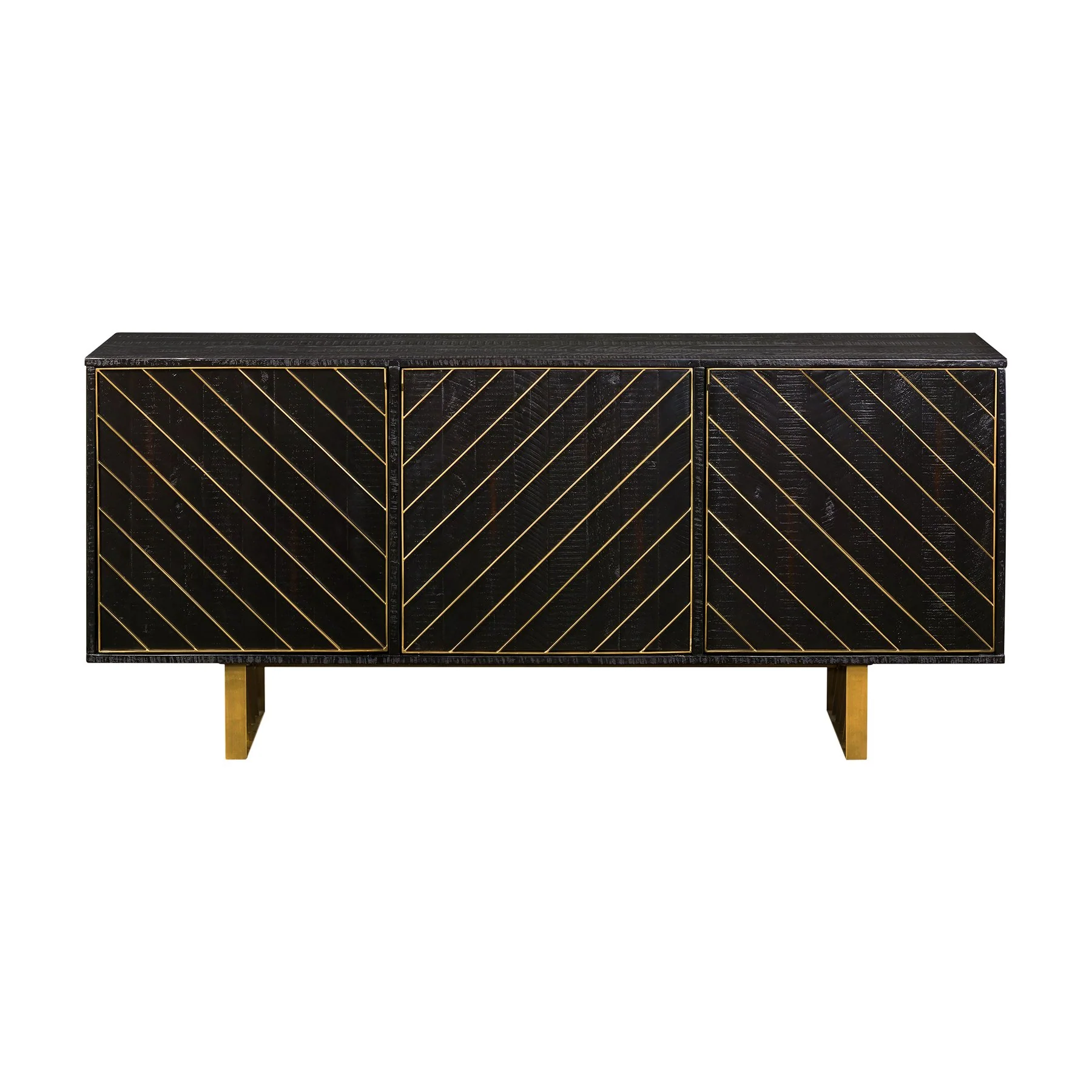 Monaco Rectangular Black Wood Sideboard with Antique Brass Accent - Image 2