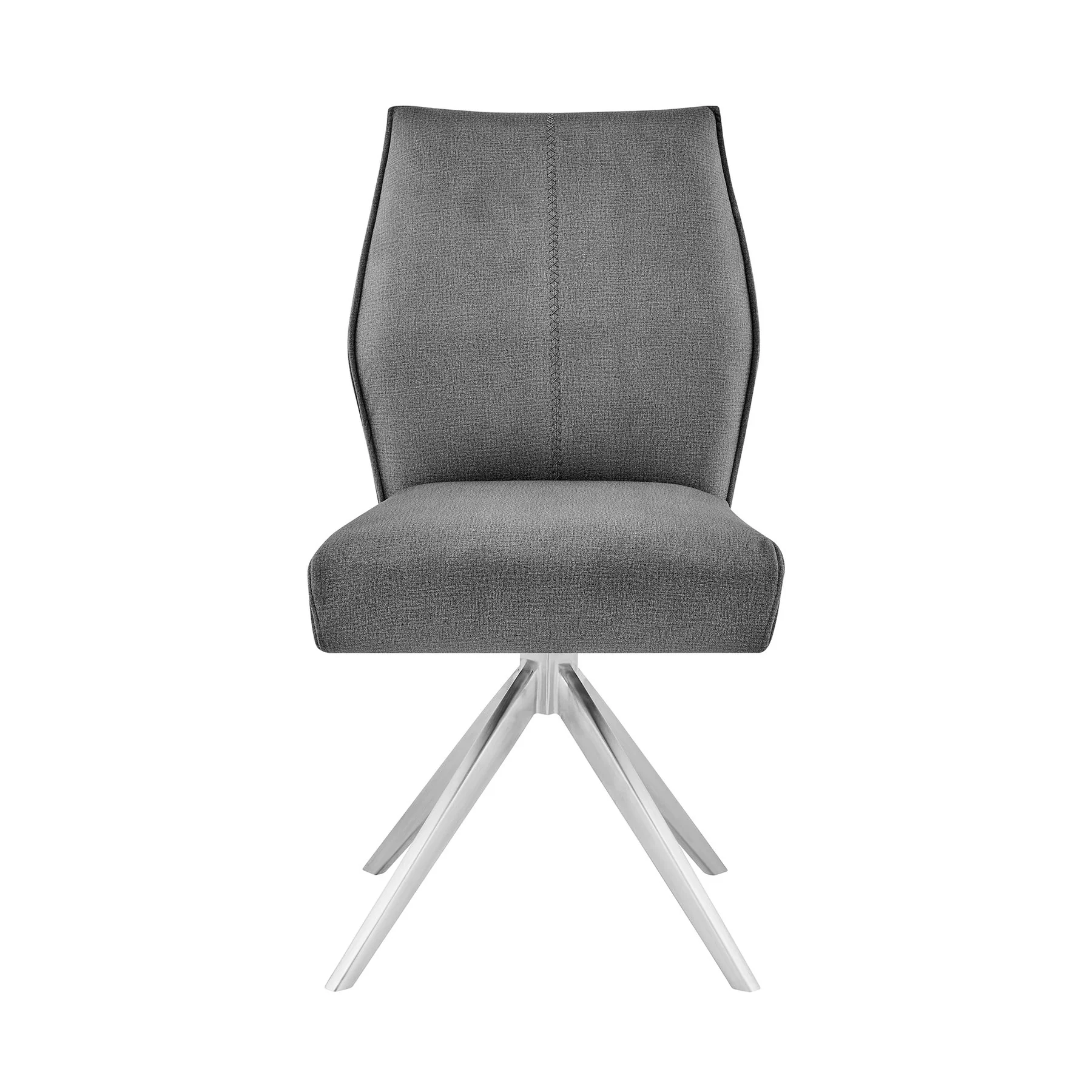 Monarch Swivel Dining Room Accent Chair in Gray Fabric and Brushed Stainless Steel Finish - Set of 2 - Image 2