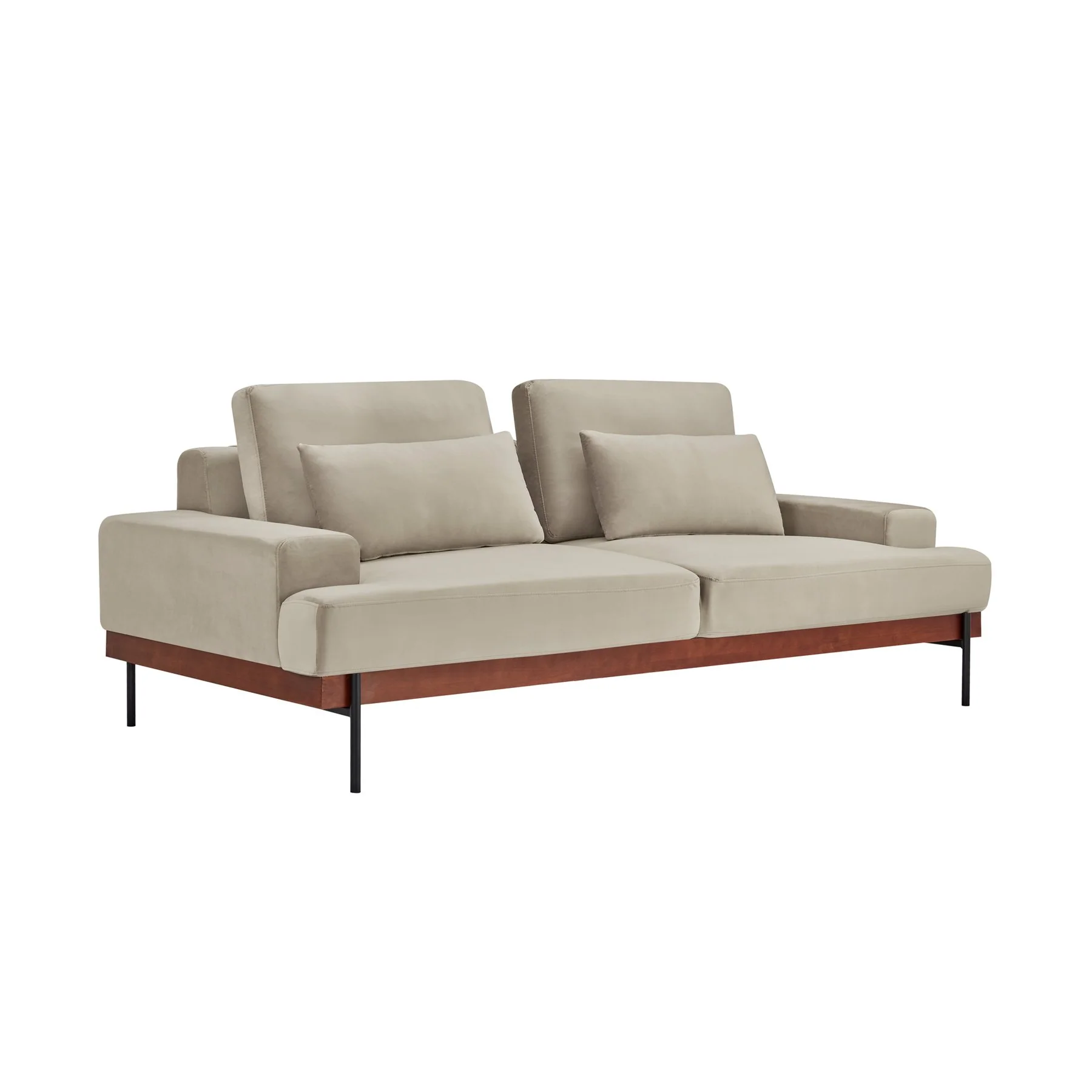 Monet 86" Mid-Century Modern Beige Velvet Sofa - Image 2