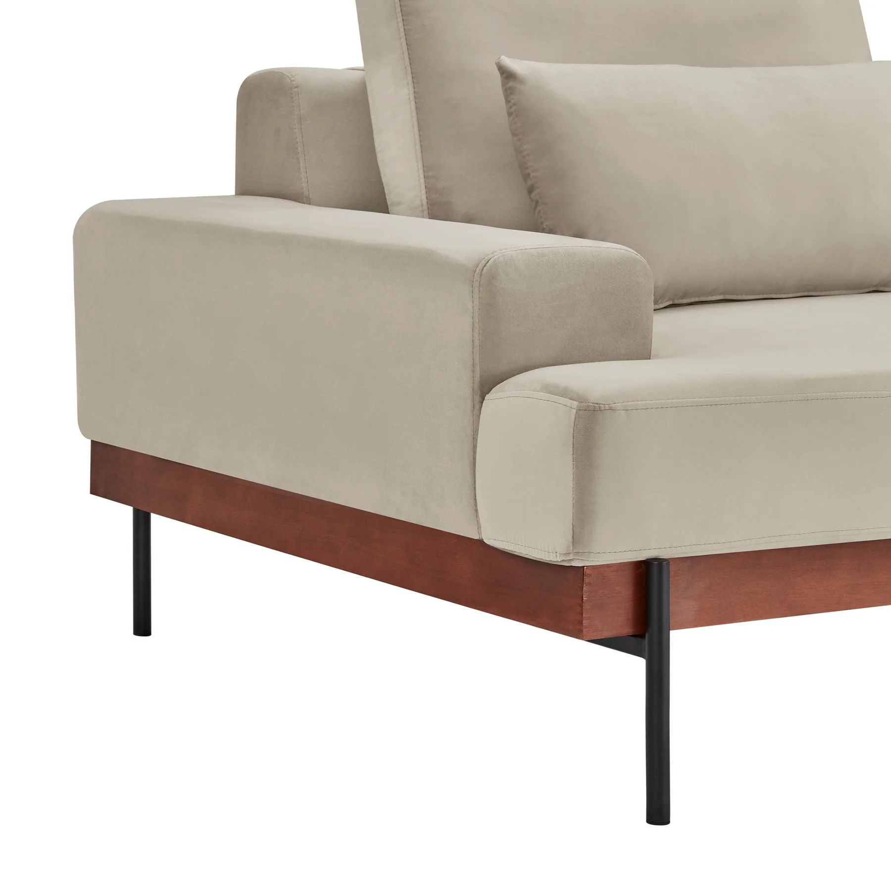 Monet 86" Mid-Century Modern Beige Velvet Sofa - Image 4