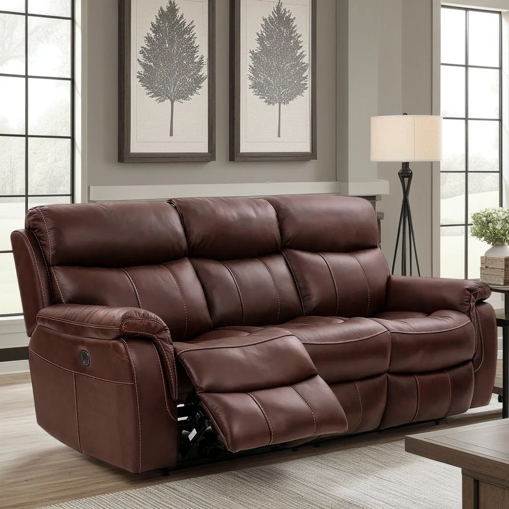 Montague Dual Power Headrest and Lumbar Support Reclining Sofa in Genuine Brown Leather - Image 10