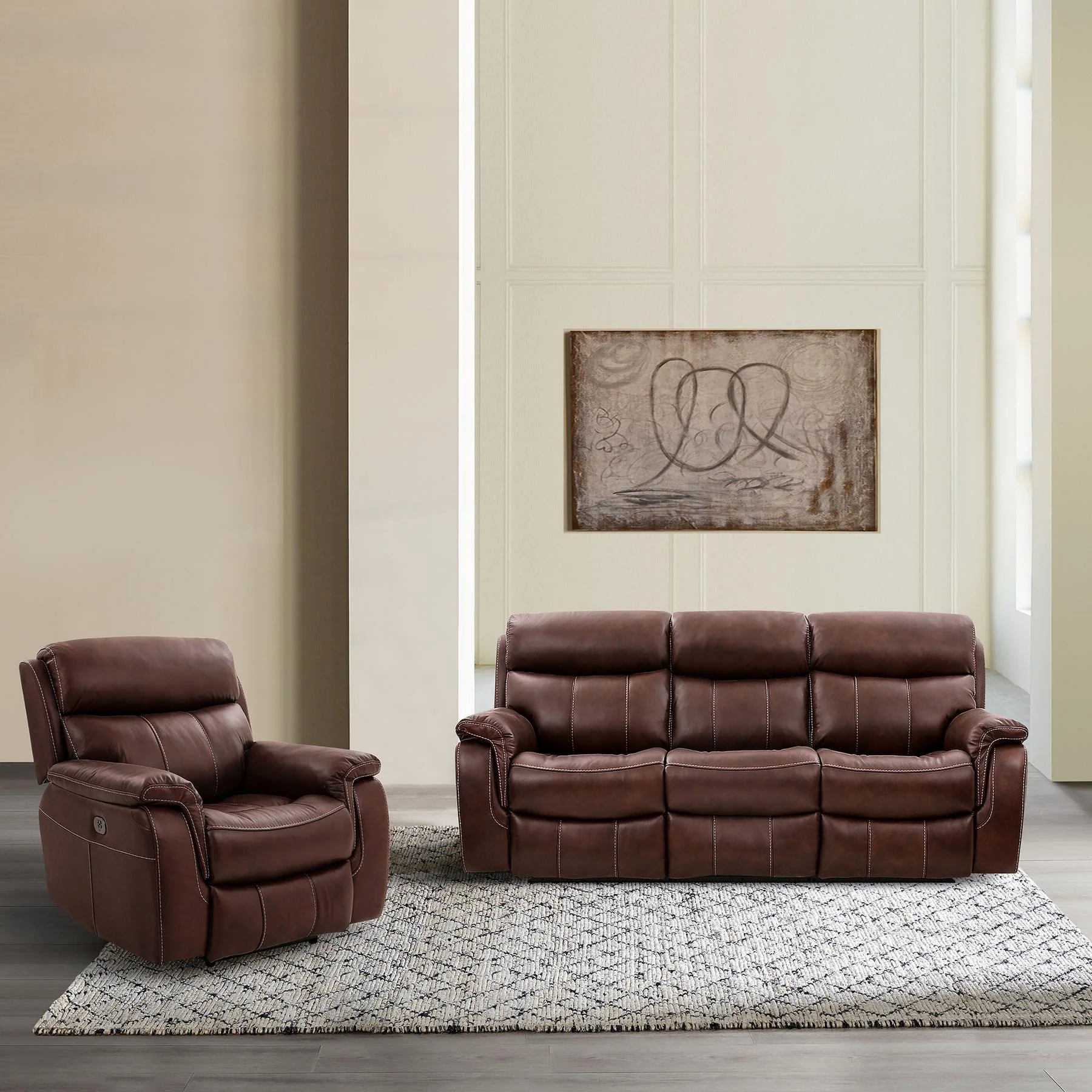 Montague Dual Power Reclining 2 Piece Sofa and Recliner Set in Genuine Brown Leather - Image 11