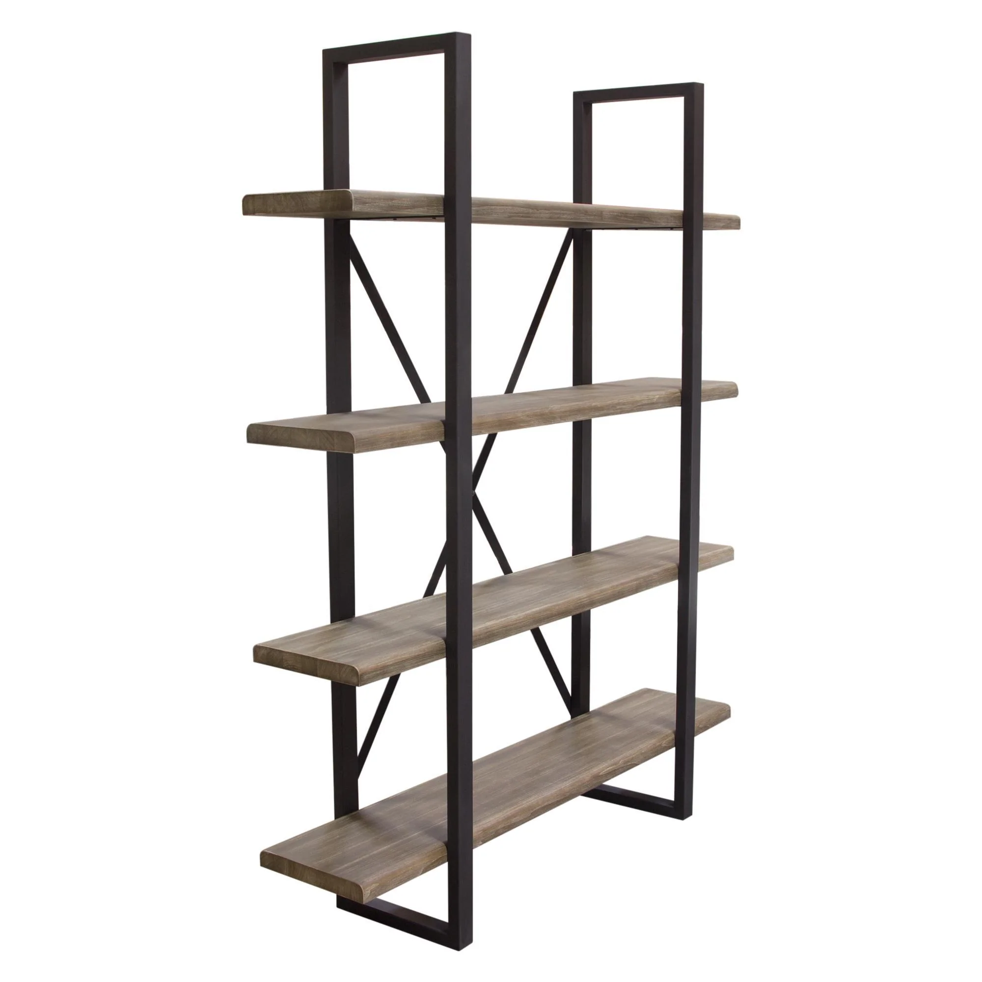 Montana 73" 4-Tiered Shelf Unit in Rustic Oak Finish with Iron Frame by Diamond Sofa - Image 3