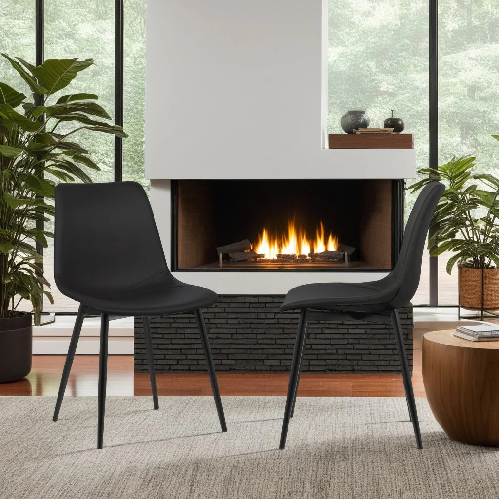 Monte Contemporary Dining Chair in Black Faux Leather with Black Metal Legs - Image 8