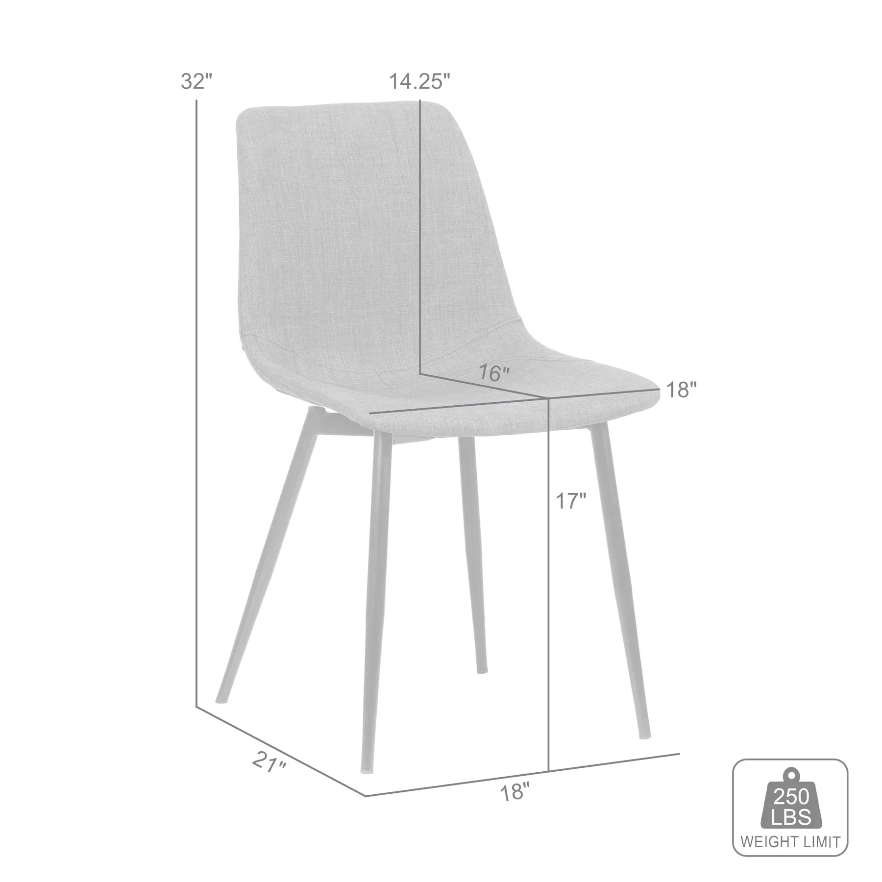 Monte Contemporary Dining Chair in Charcoal Fabric with Black Metal Legs - Image 6