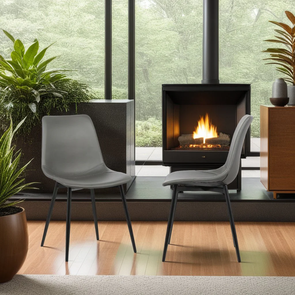 Monte Contemporary Dining Chair in Gray Faux Leather with Black Metal Legs - Image 8
