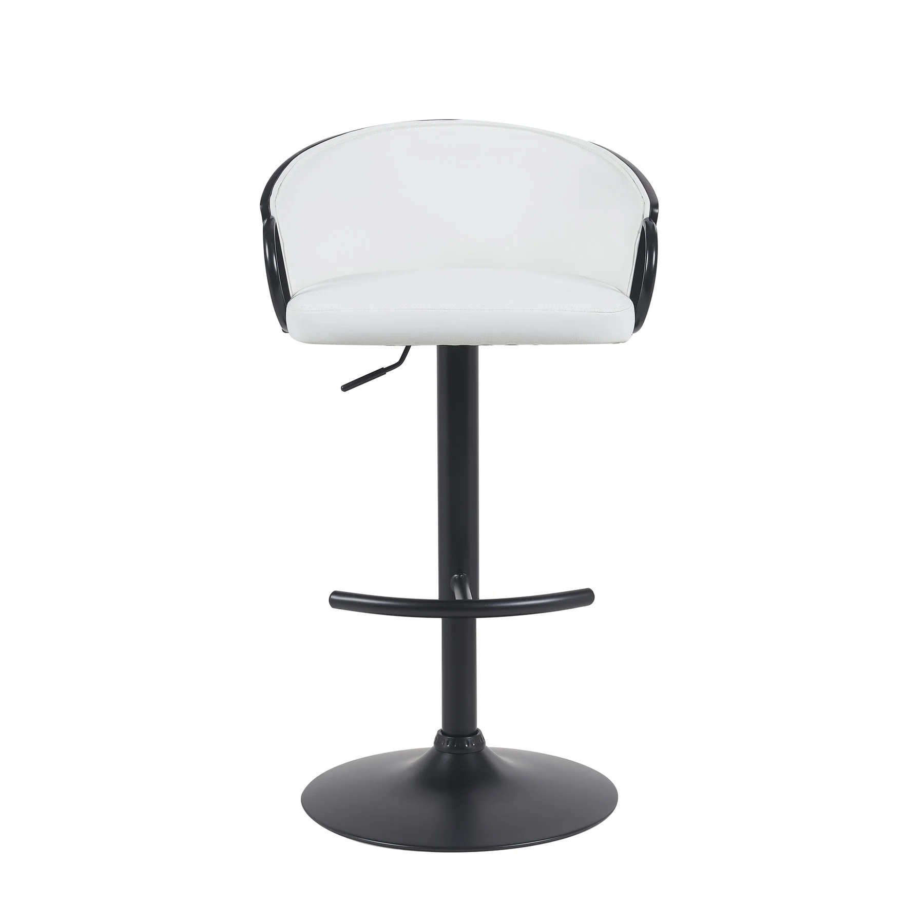 Montego Modern Adjustable Swivel Barstool in Black Powder Coated Finish with Snow White Faux Leather Upholstered Seat - Image 2