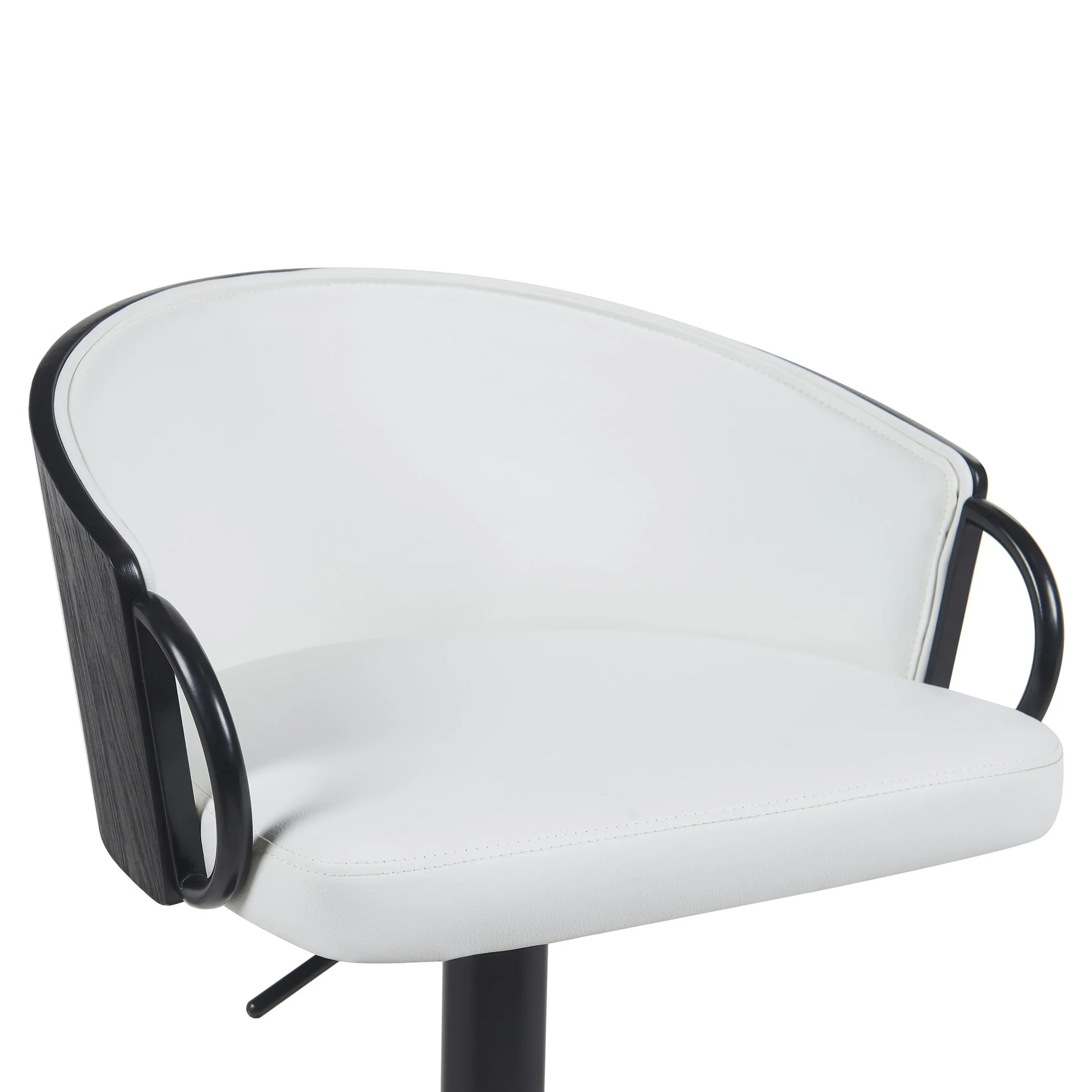 Montego Modern Adjustable Swivel Barstool in Black Powder Coated Finish with Snow White Faux Leather Upholstered Seat - Image 4