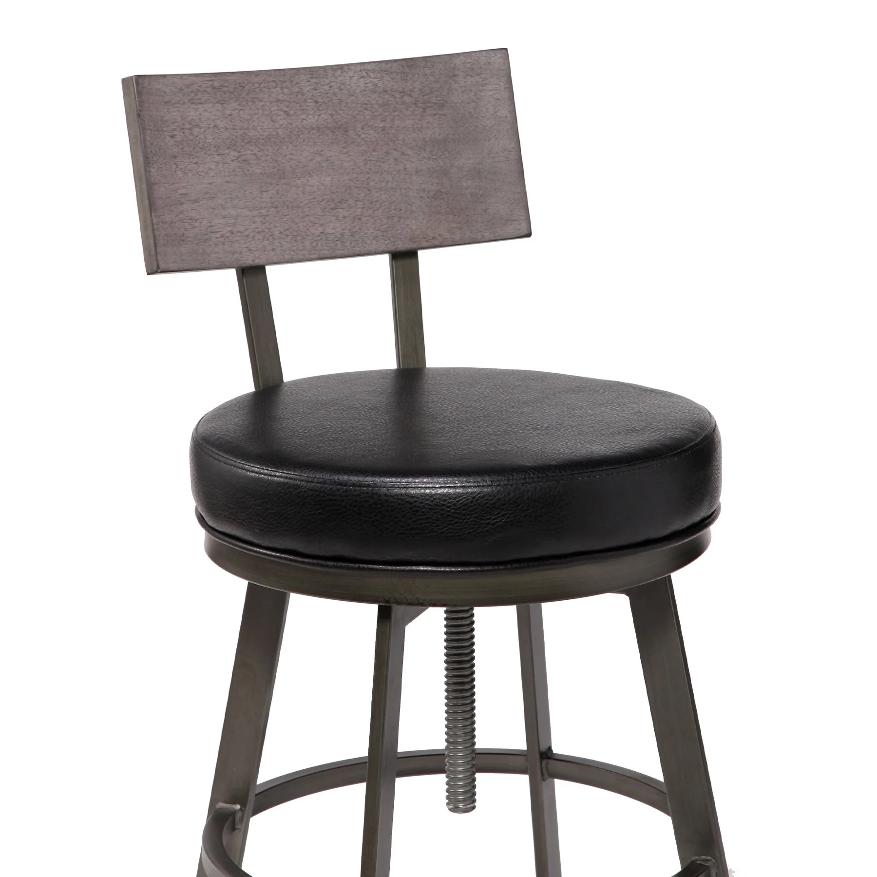 Montreal Mid-Century Adjustable Barstool in Mineral Finish with Black Faux Leather and Gray Walnut Wood Finish Back - Image 3
