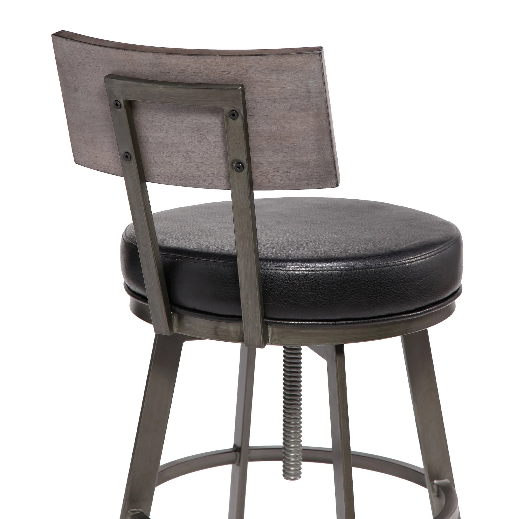 Montreal Mid-Century Adjustable Barstool in Mineral Finish with Black Faux Leather and Gray Walnut Wood Finish Back - Image 4