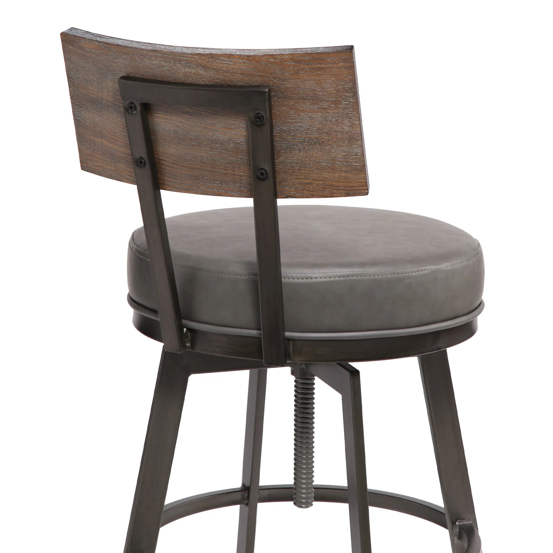 Montreal Mid-Century Adjustable Barstool in Mineral Finish with Gray Faux Leather and Walnut Wood Finish Back - Image 4