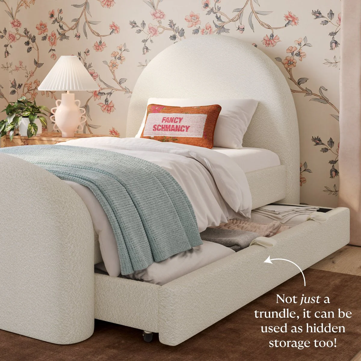 Moon Cream Boucle Twin Trundle Bed - Image 3
