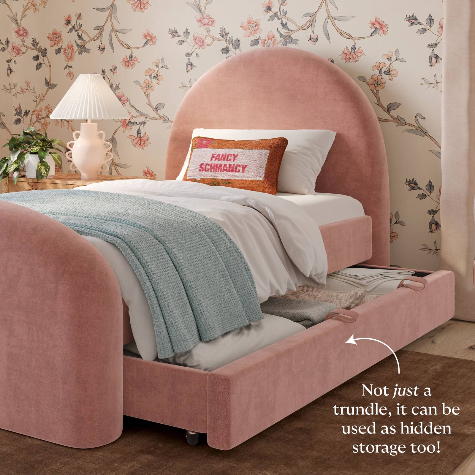 Moon Rose Upcycled Chenille Twin Trundle Bed - Image 2