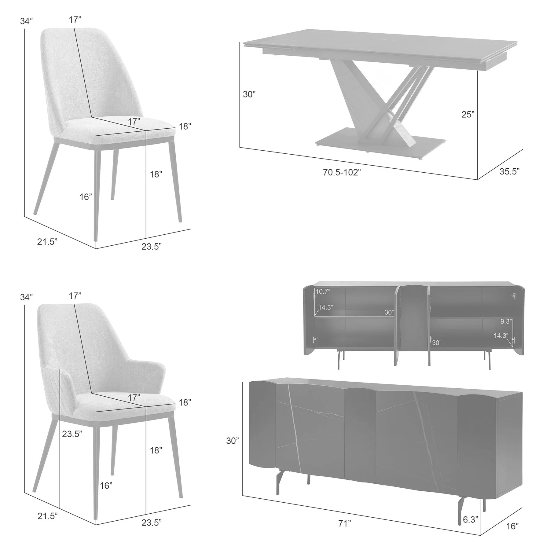 Moore Modern 8-Piece Dining Set with Sintered Stone Table Top and 4-Door Sideboard - Image 14