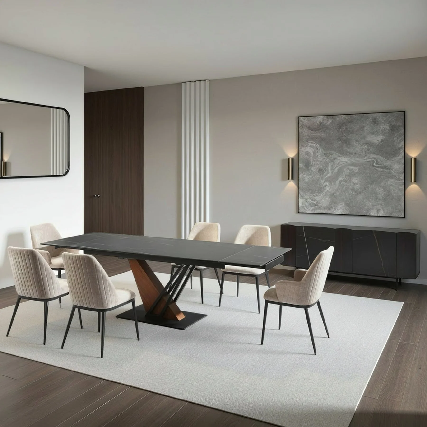 Moore Modern 8-Piece Dining Set with Sintered Stone Table Top and 4-Door Sideboard - Image 15