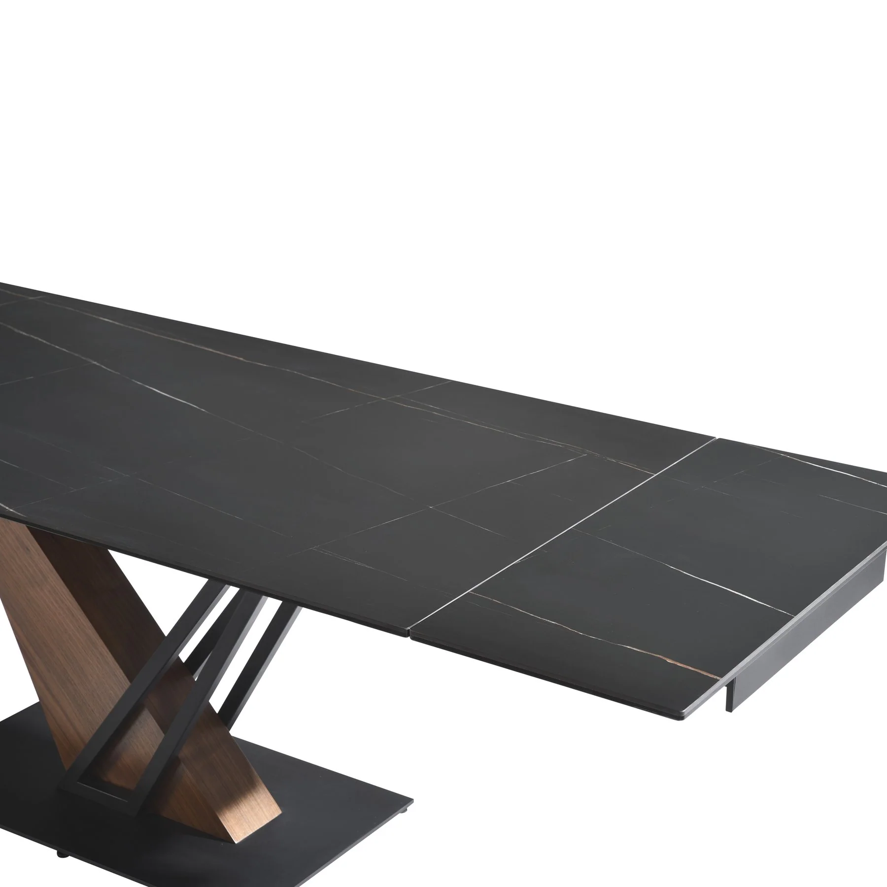 Moore Modern Extendable Rectangular Dining Table with Black Sintered Stone Table Top - Seats up to 6 - Image 7