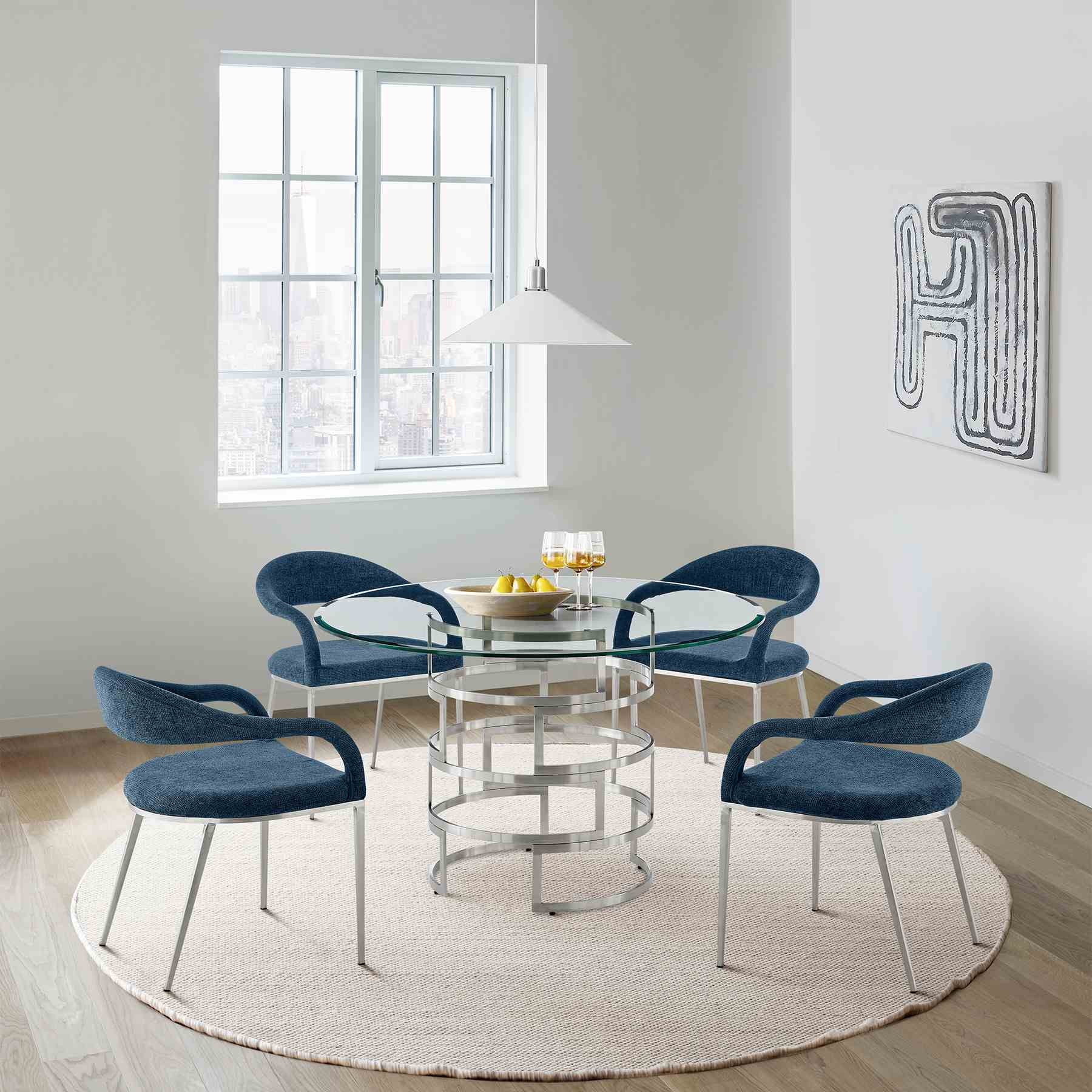 Morgan Upholstered Dining Chair with Brushed Stainless Steel and Blue Fabric - Set of 2 - Image 12