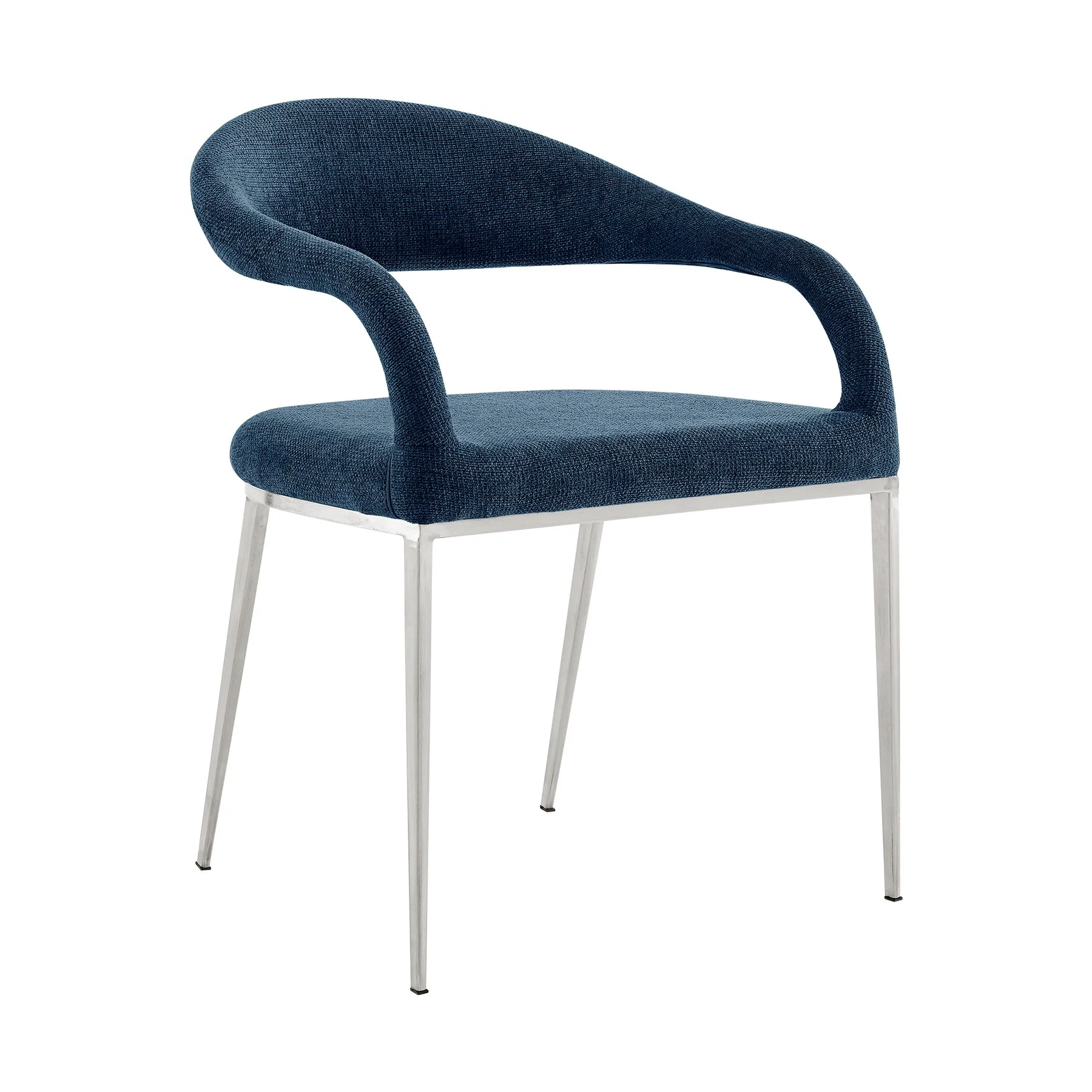 Morgan Upholstered Dining Chair with Brushed Stainless Steel and Blue Fabric - Set of 2 - Image 2