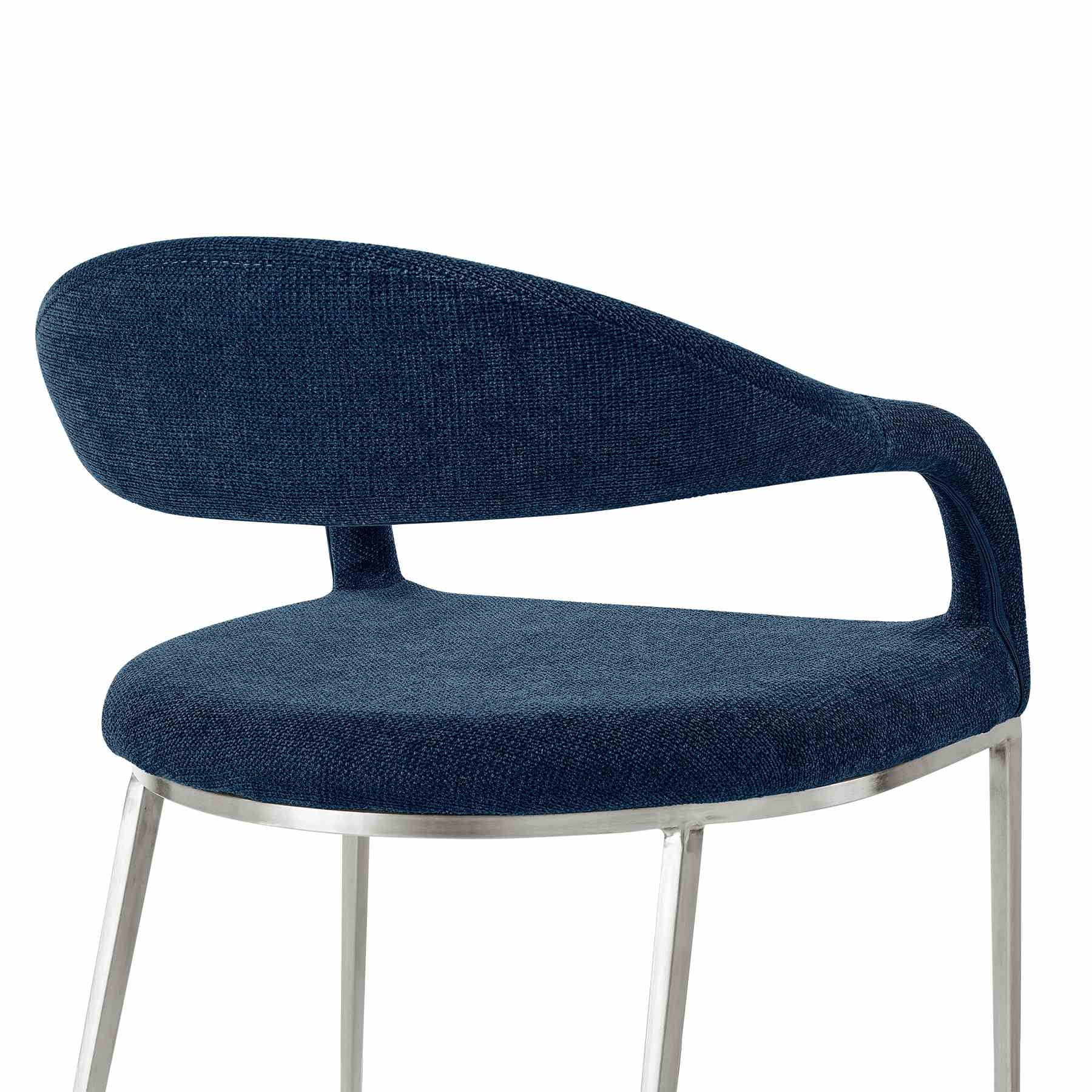 Morgan Upholstered Dining Chair with Brushed Stainless Steel and Blue Fabric - Set of 2 - Image 6