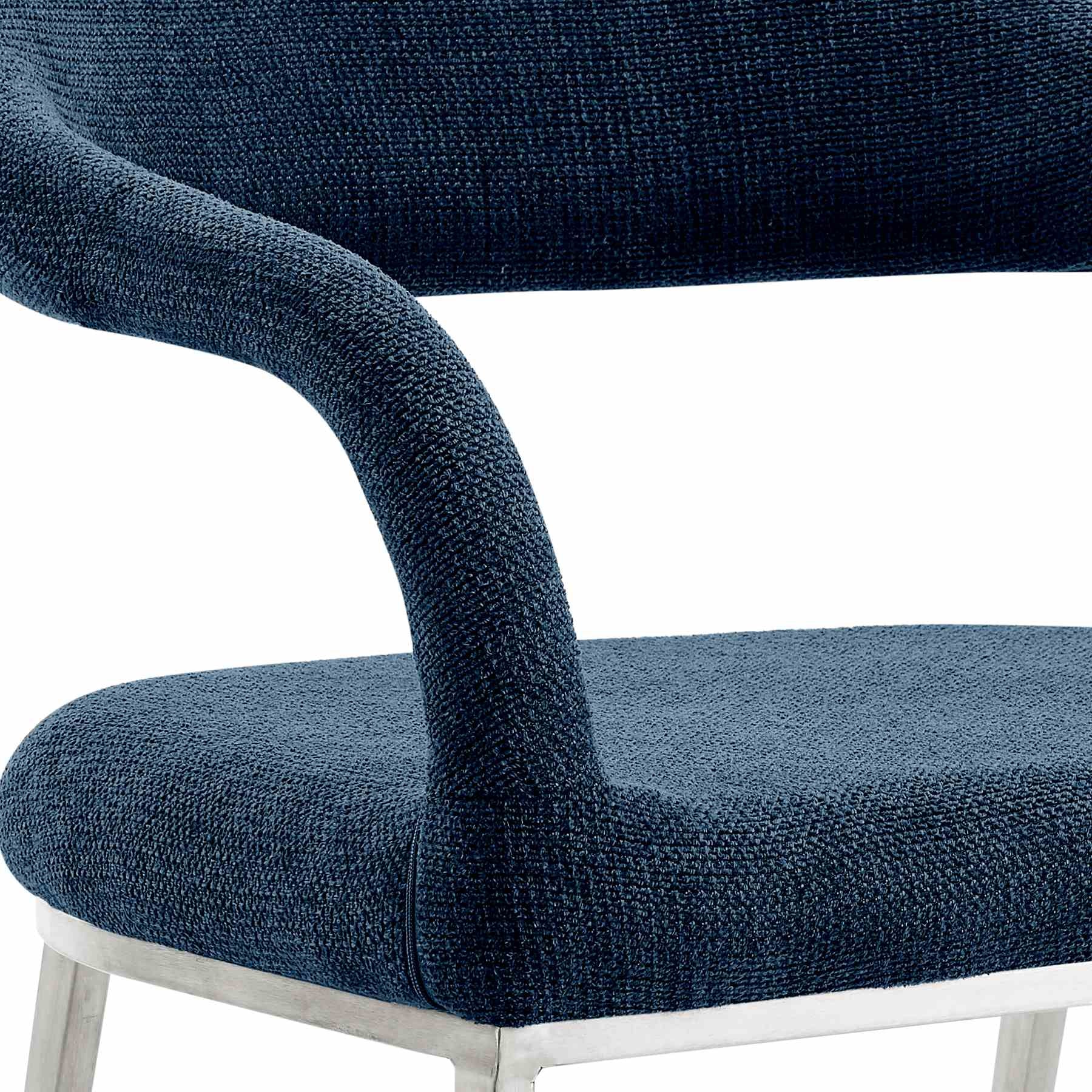 Morgan Upholstered Dining Chair with Brushed Stainless Steel and Blue Fabric - Set of 2 - Image 7
