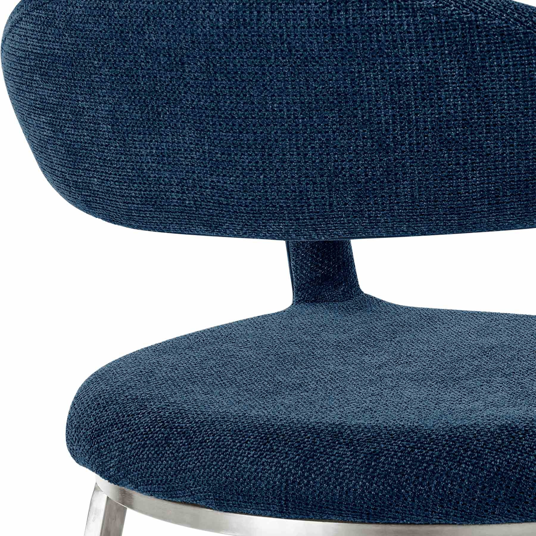 Morgan Upholstered Dining Chair with Brushed Stainless Steel and Blue Fabric - Set of 2 - Image 8